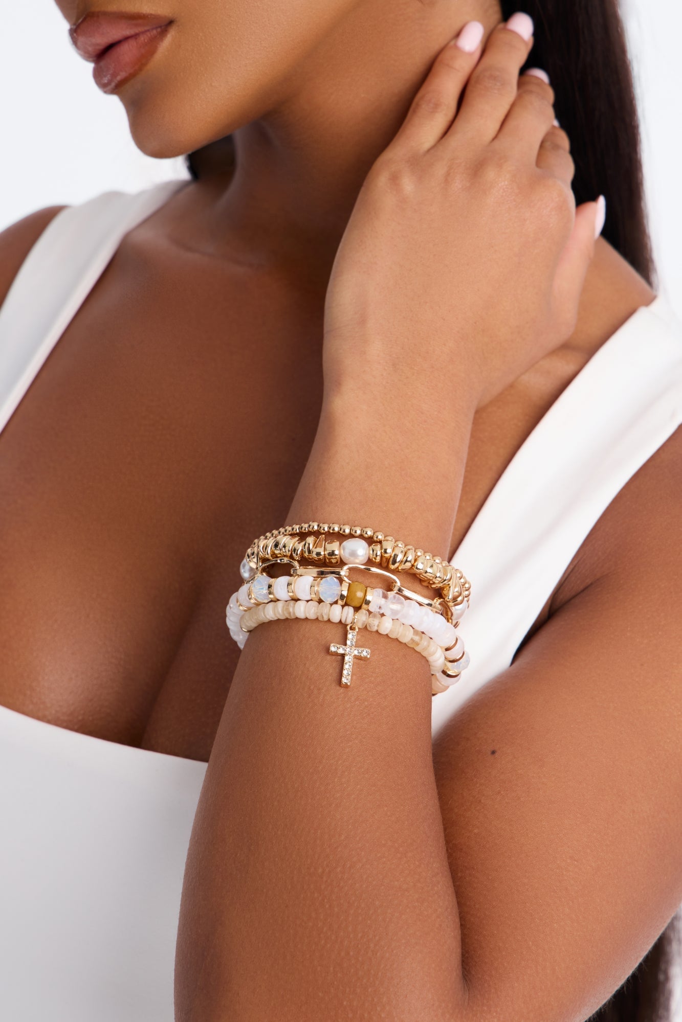 Celestial Cross 5 Piece Bracelet Set - Gold/combo image 2