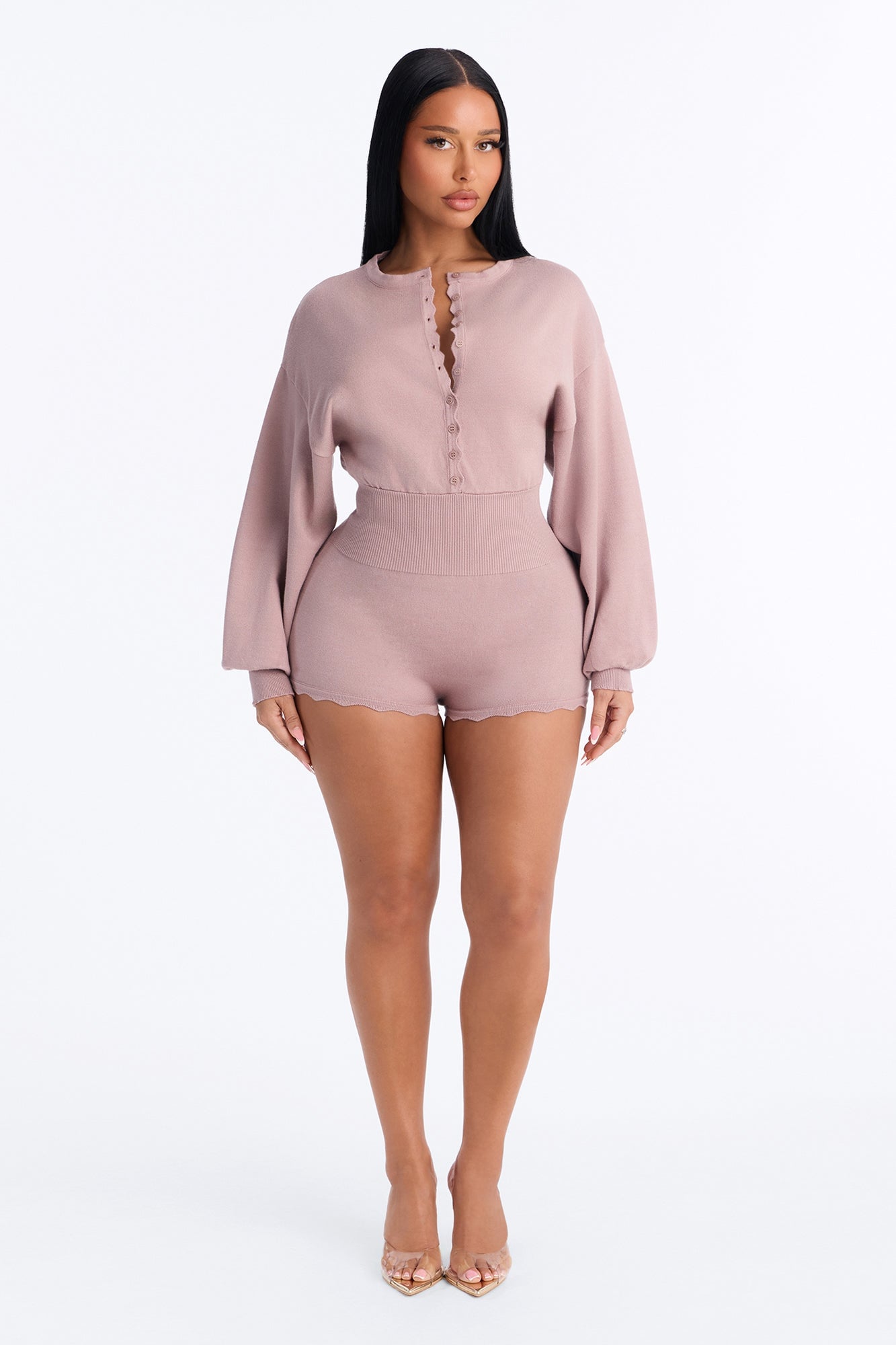 Stay Awhile Long Sleeve Sweater Romper - Marsala image 1