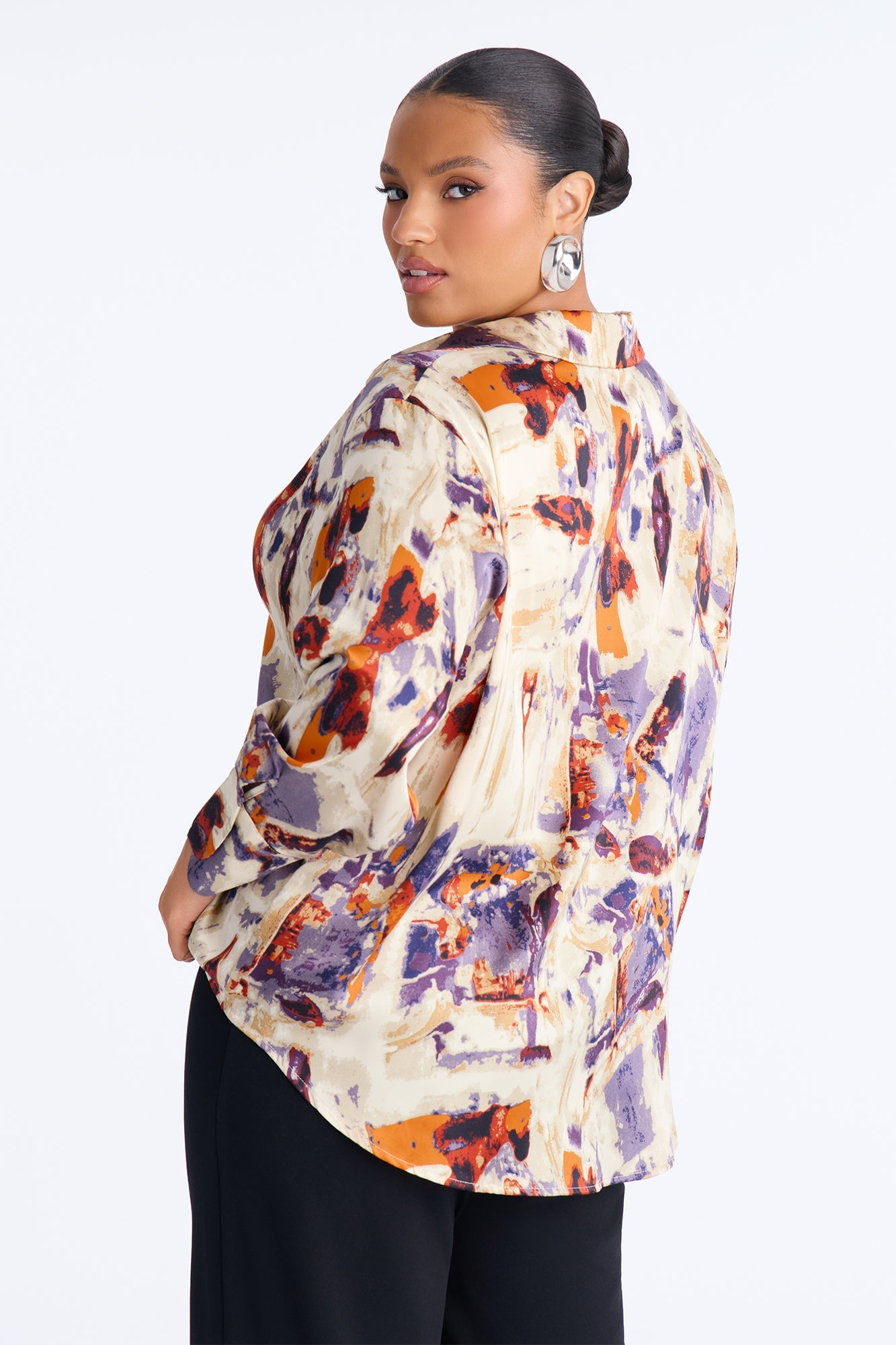 Office Duties Satin Shirt - Purple/combo image 4