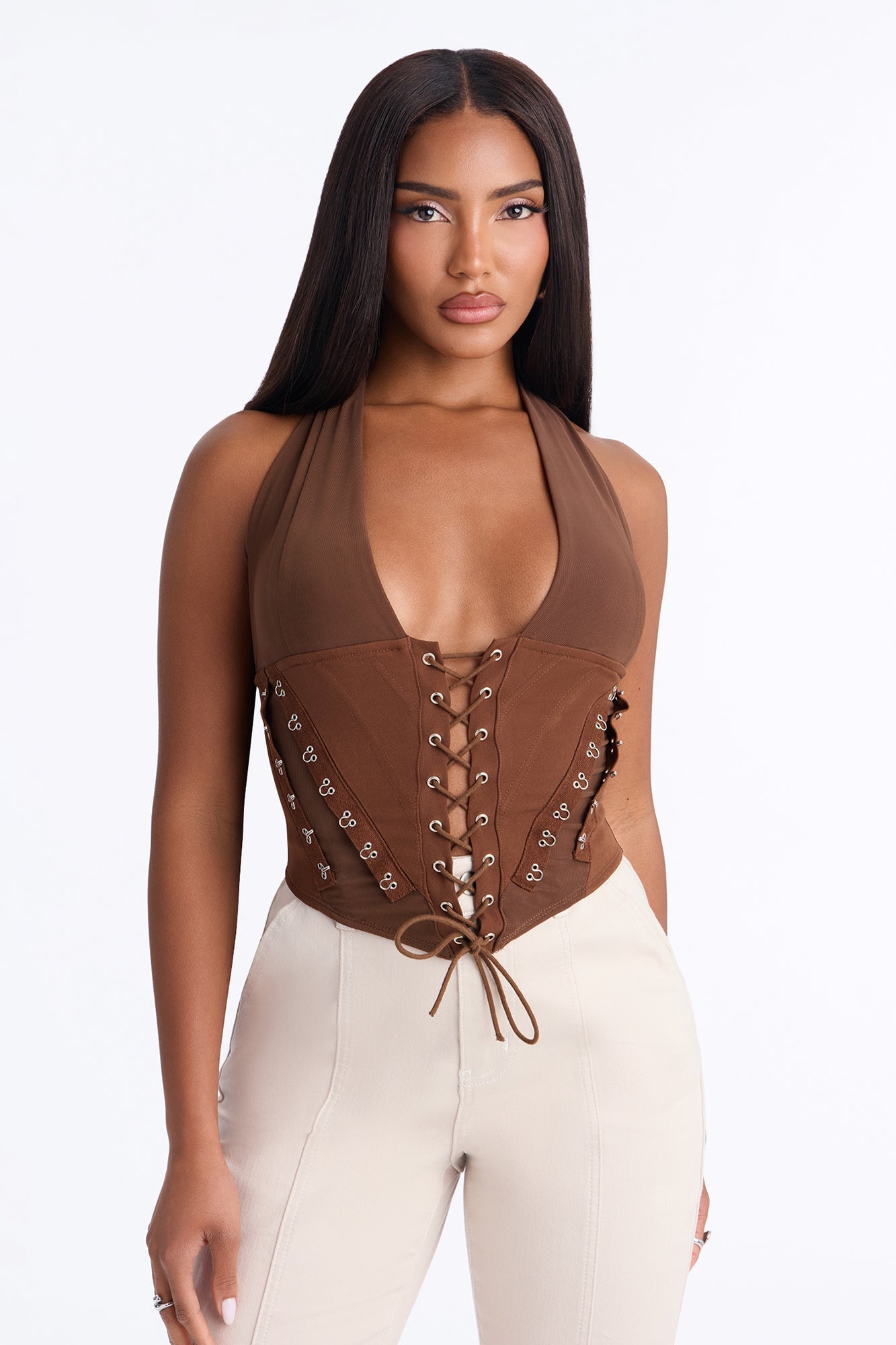 Alexis Lace Up Halter Top - Chocolate image 5