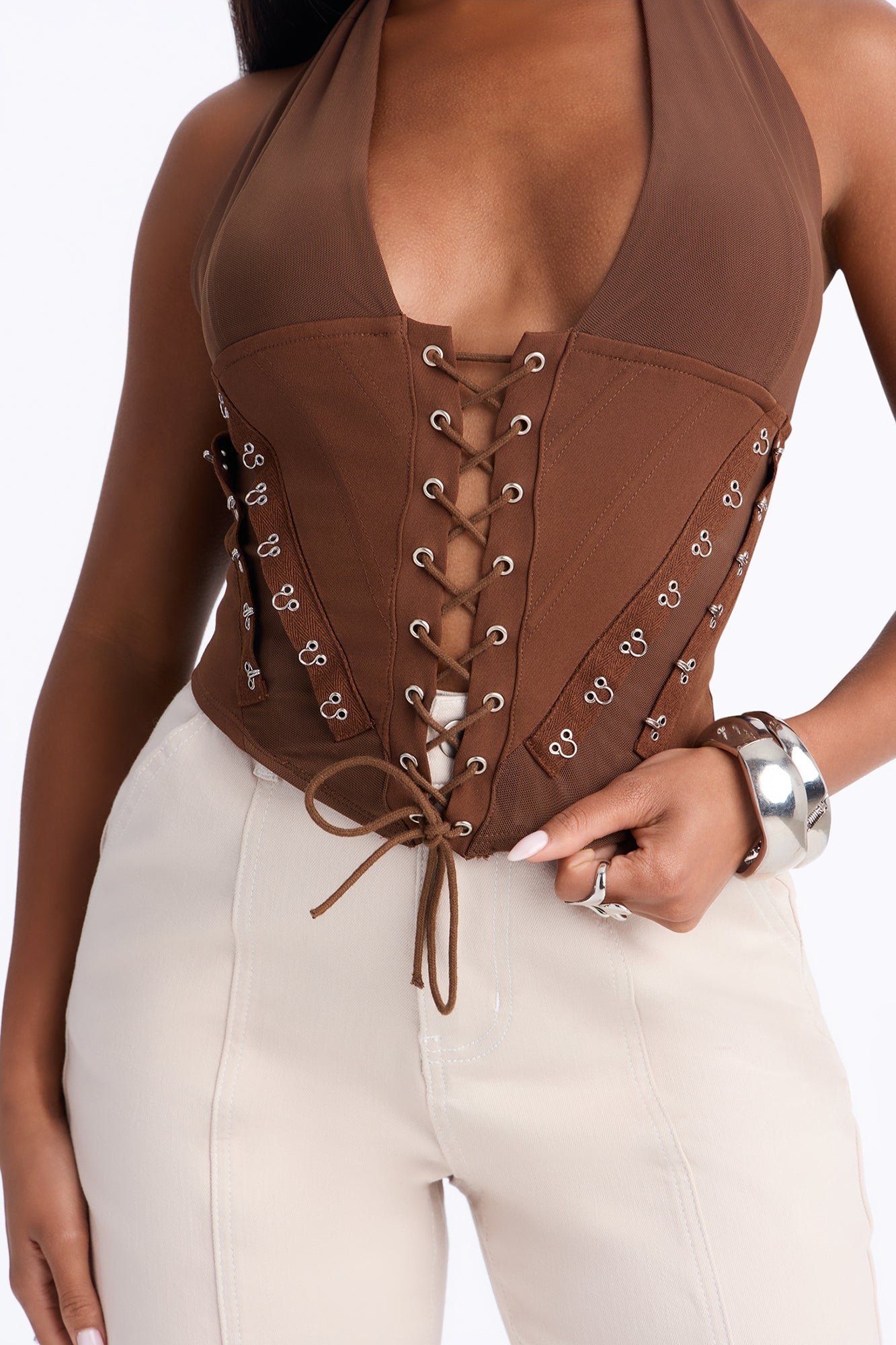Alexis Lace Up Halter Top - Chocolate image 7