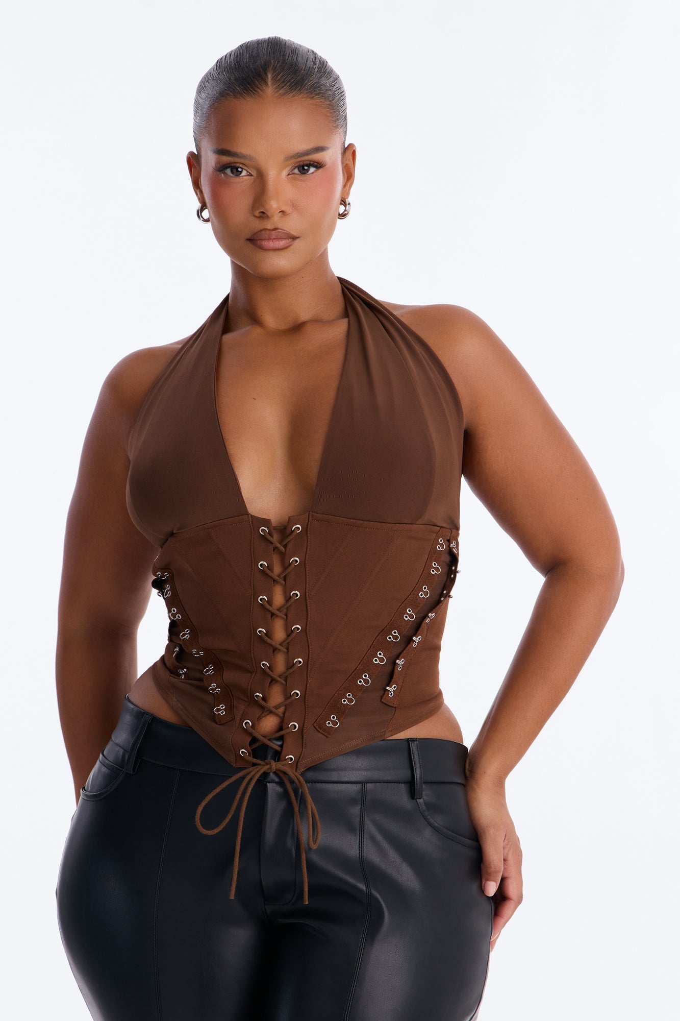 Alexis Lace Up Halter Top - Chocolate image 1