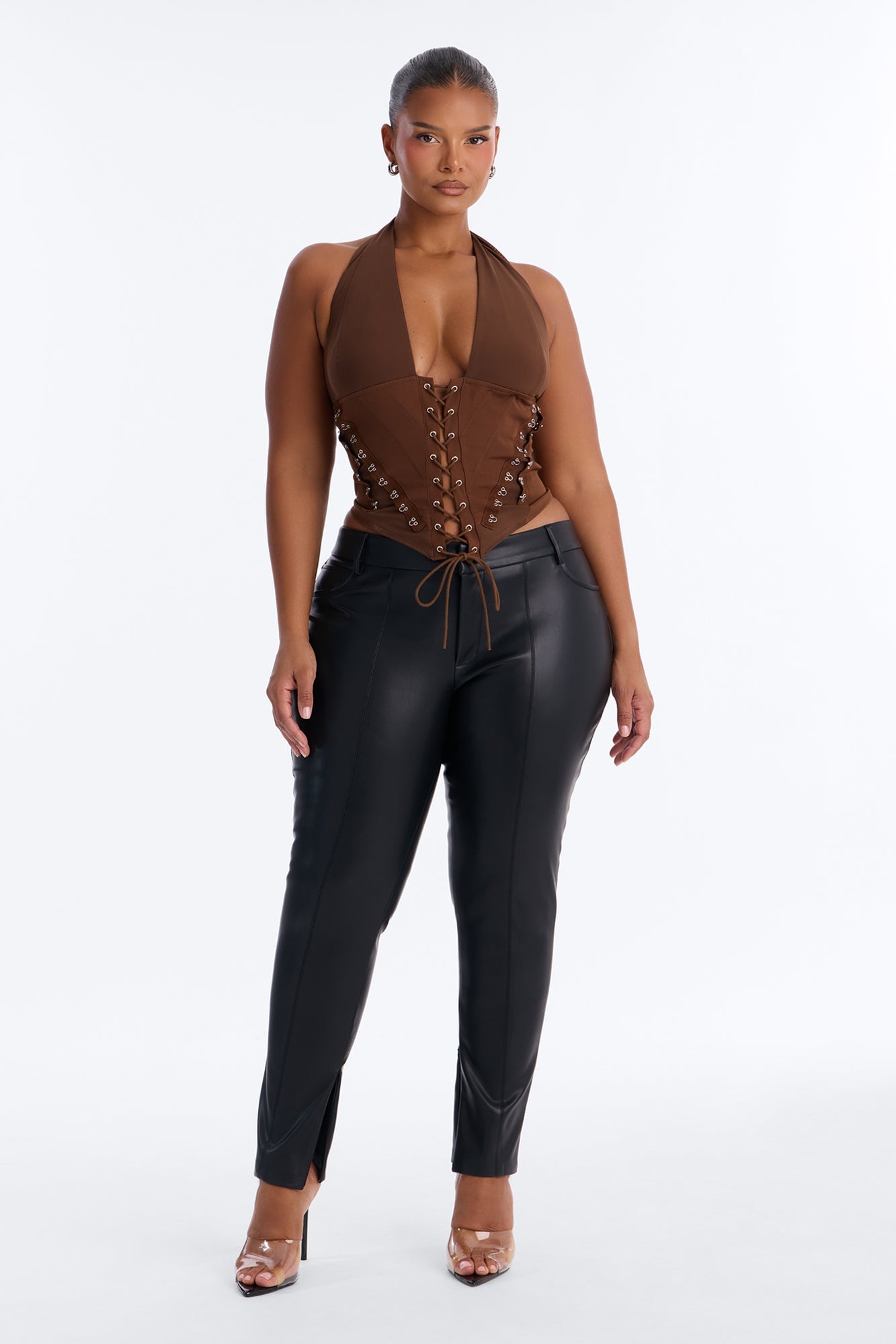 Alexis Lace Up Halter Top - Chocolate image 2