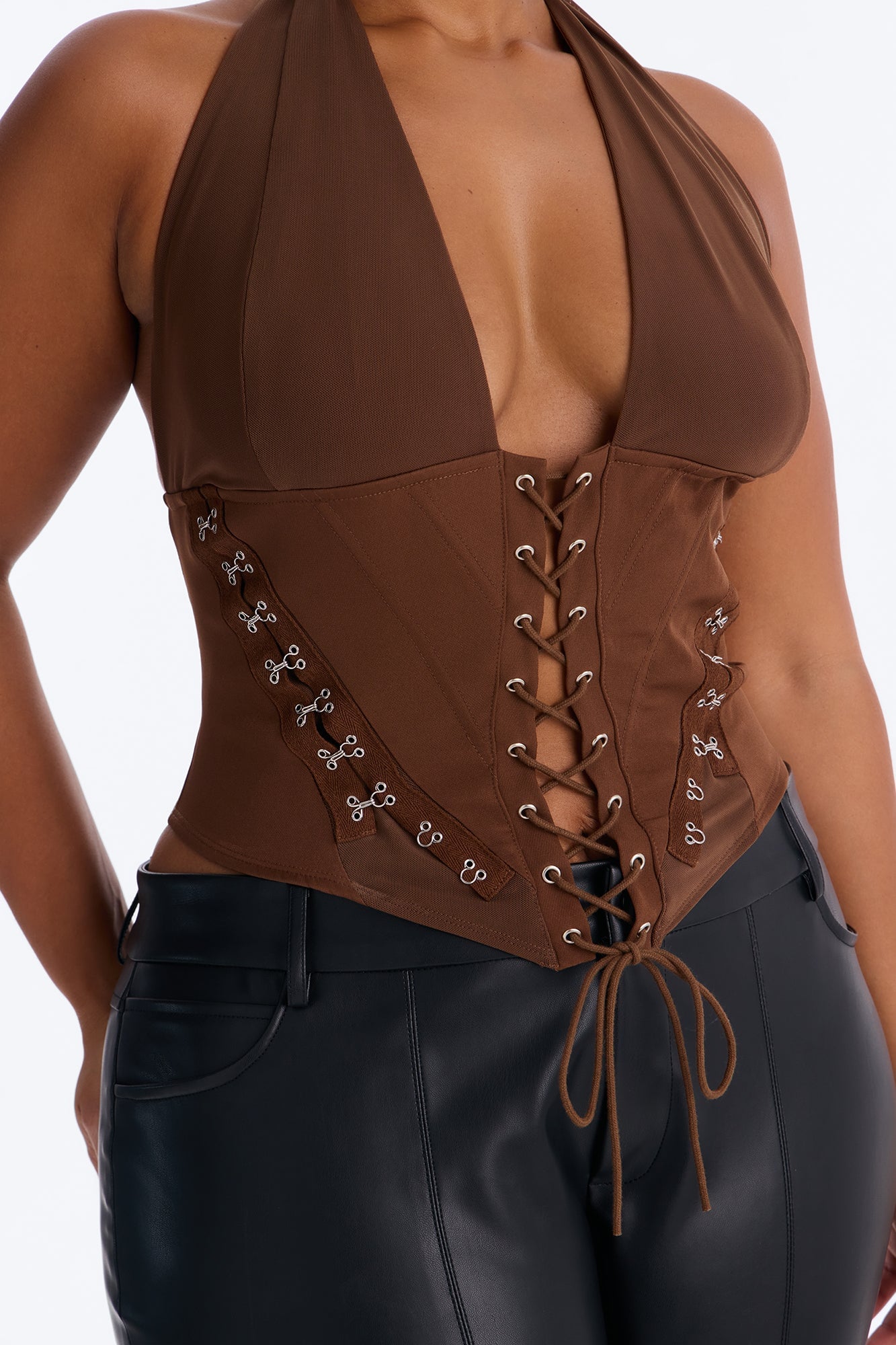 Alexis Lace Up Halter Top - Chocolate image 3