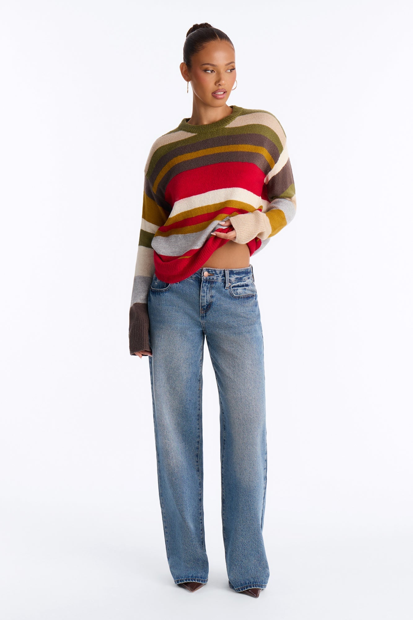 Karlie Striped Pullover Sweater - Red/combo image 2