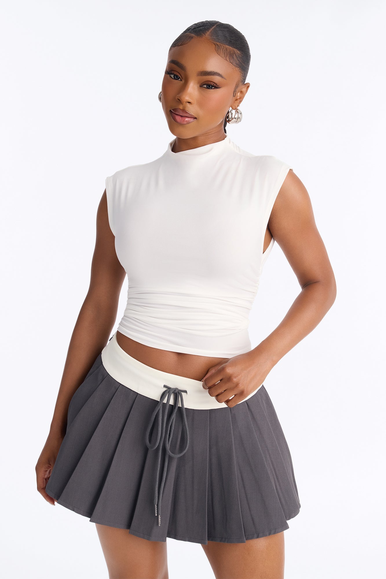 Miley Mock Neck Short Sleeve Top - White image 5