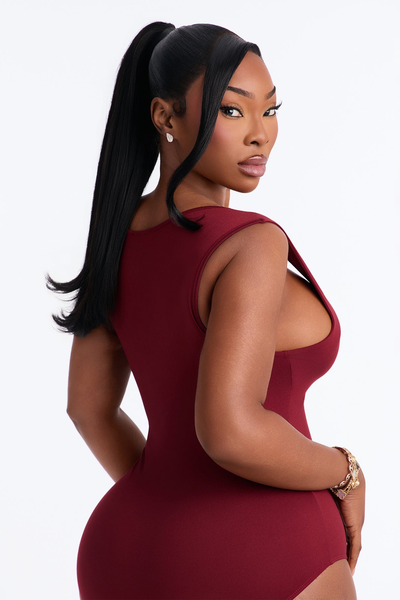 Serena Square Neck Bodysuit - Burgundy image 5