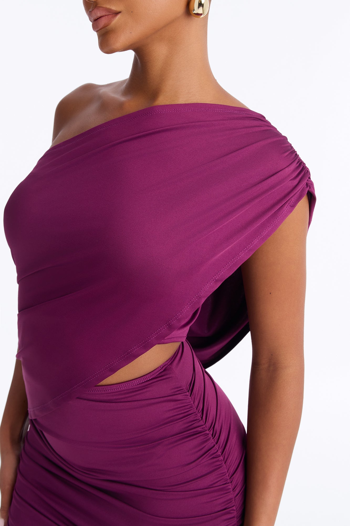 Kady One Shoulder Mini Dress - Plum image 3
