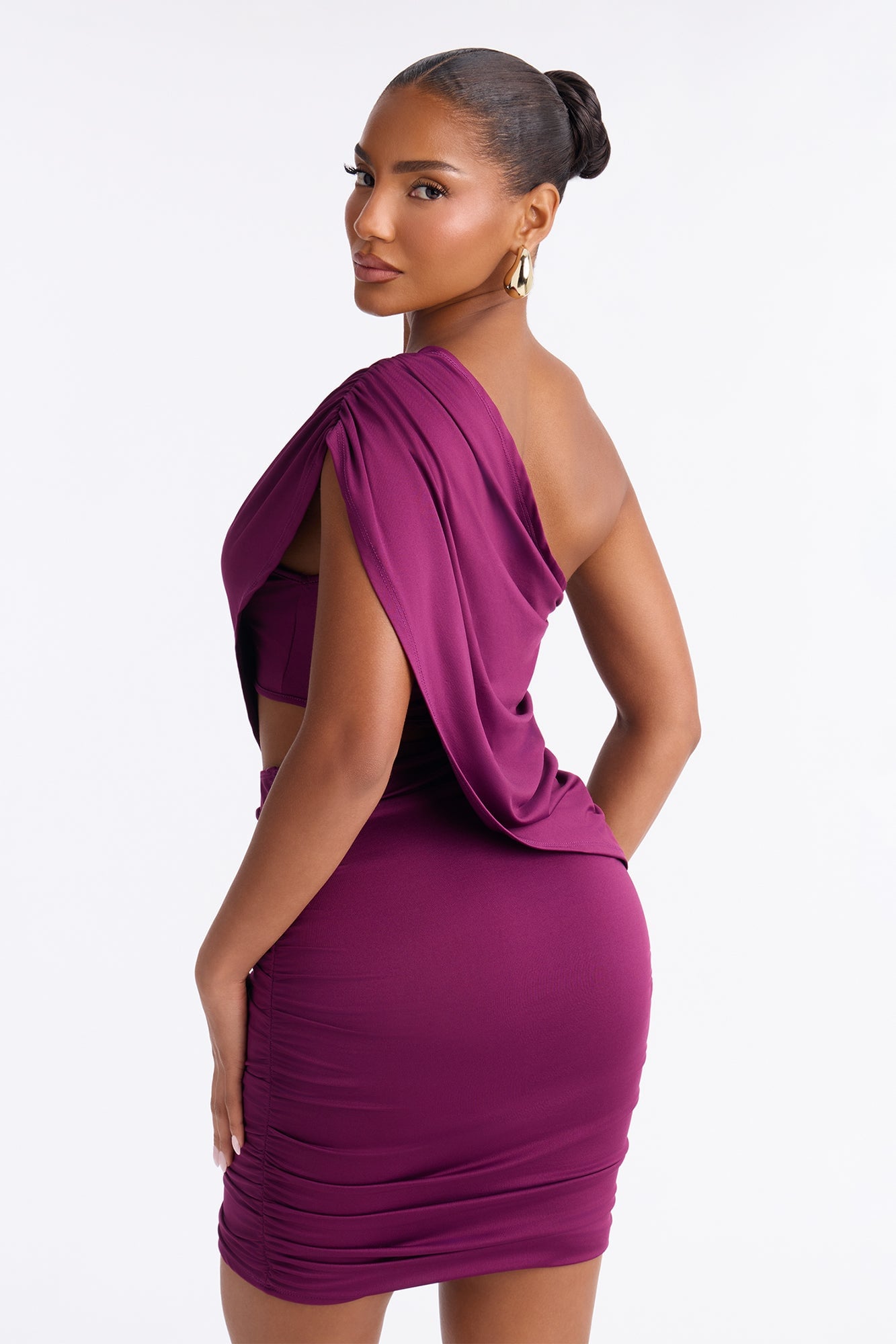 Kady One Shoulder Mini Dress - Plum image 4