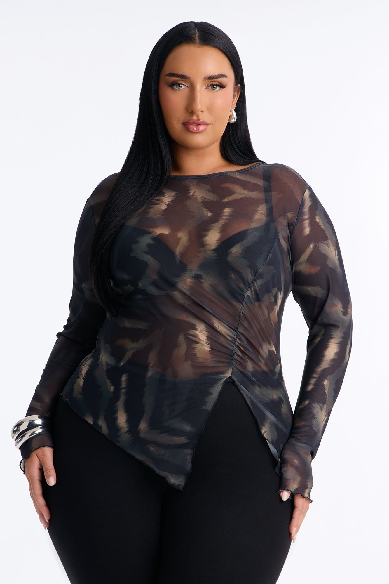 Elain Long Sleeve Mesh Top - Black/combo image 1