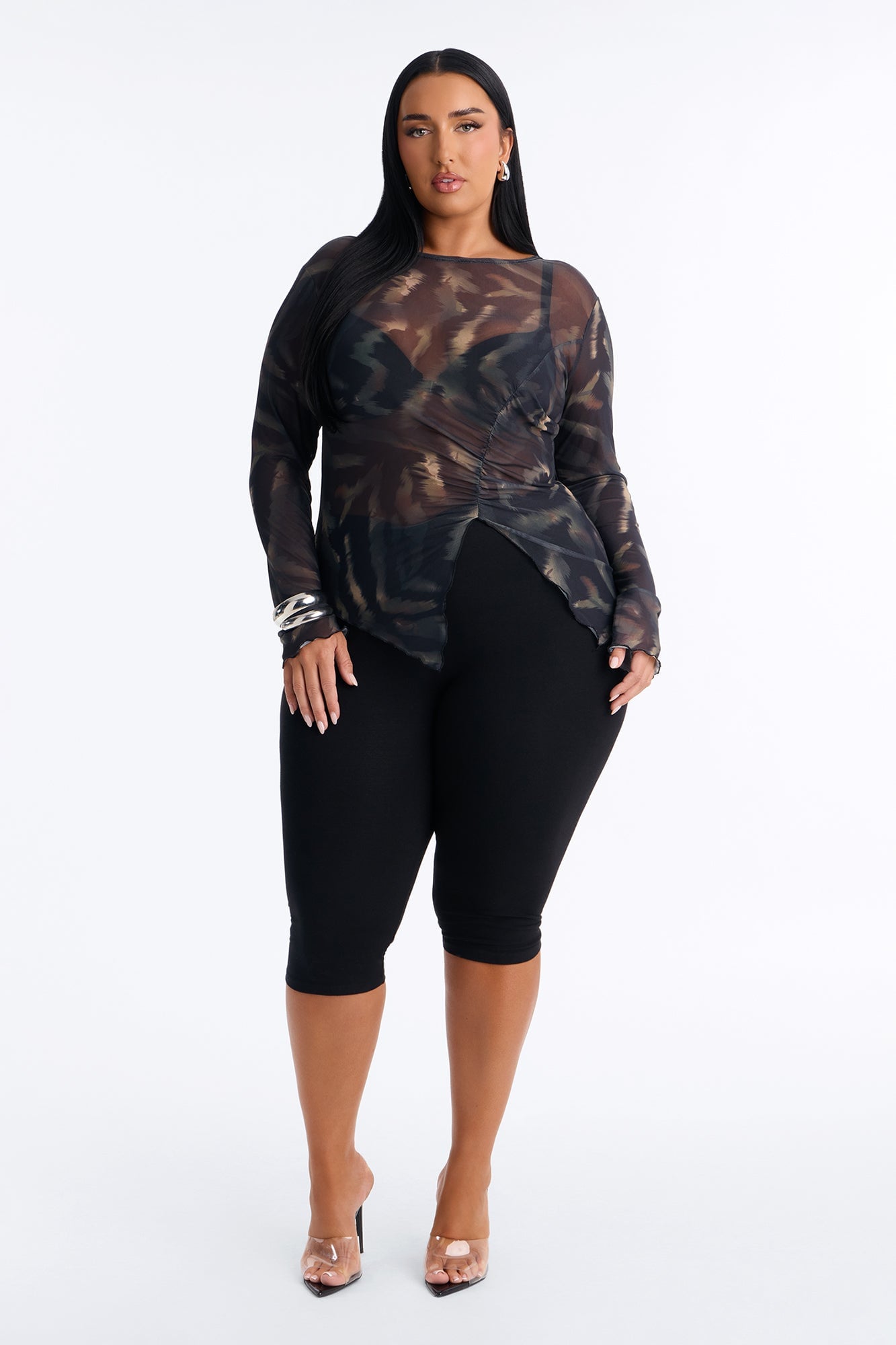Elain Long Sleeve Mesh Top - Black/combo image 2