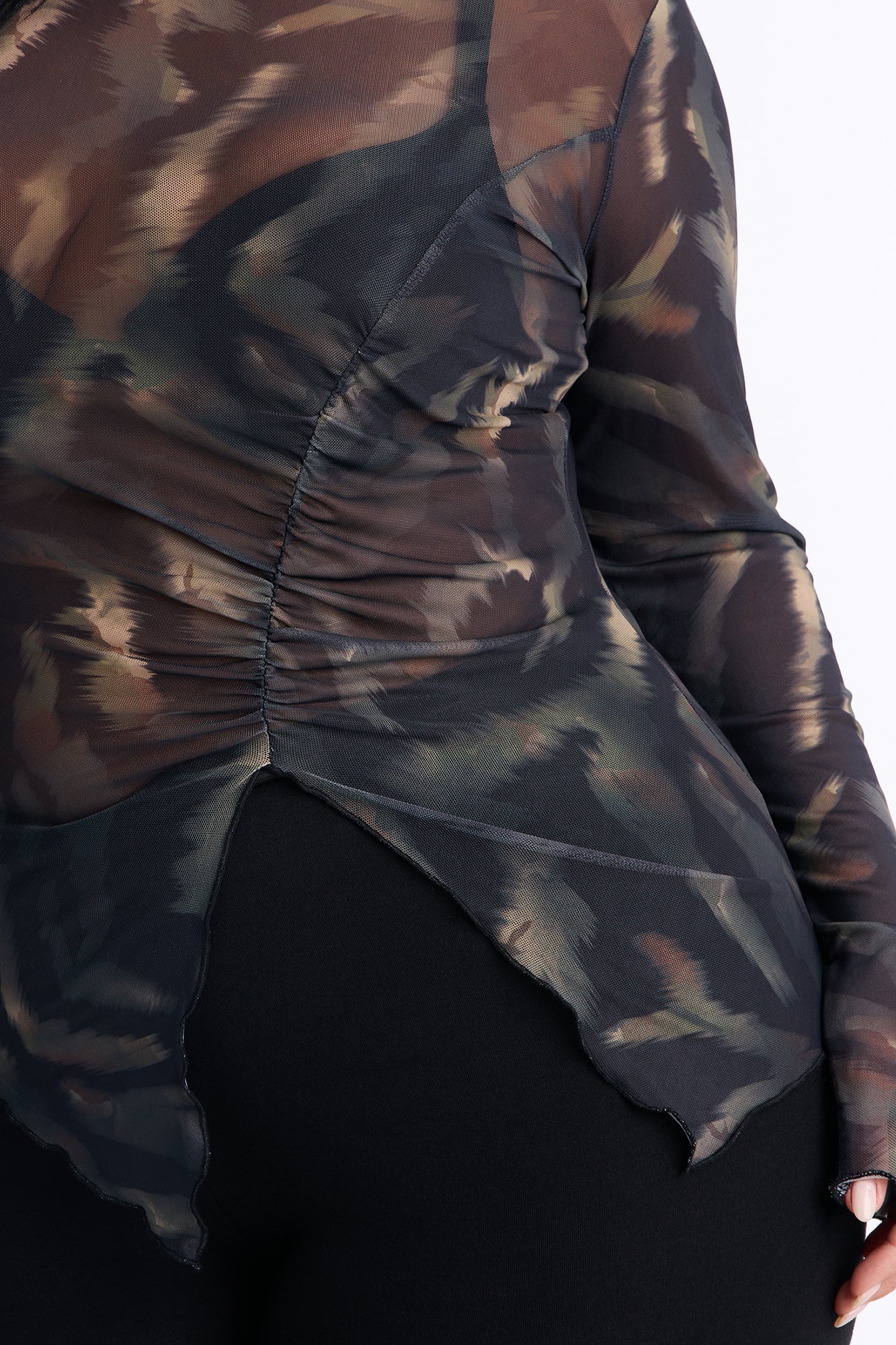 Elain Long Sleeve Mesh Top - Black/combo image 3