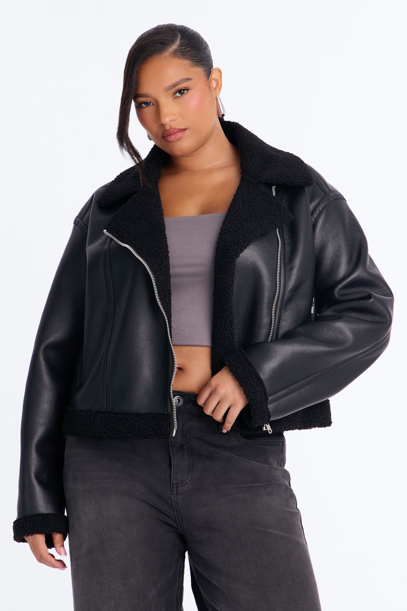 Charisma Faux Leather Shearling Jacket - Black image 2
