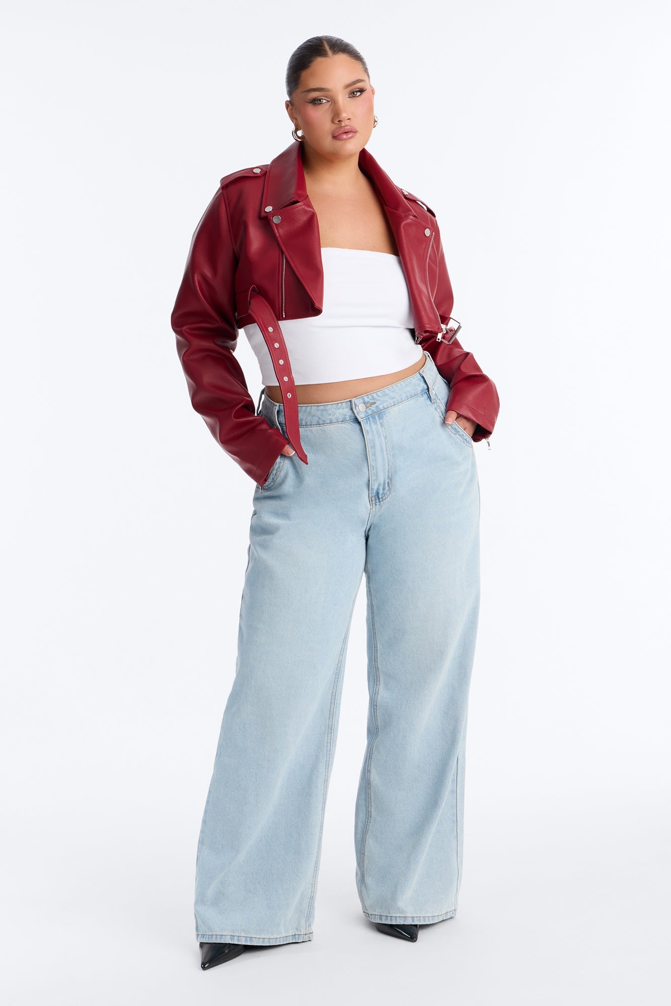 Pop It Crop It Faux Leather Jacket - Red image 3