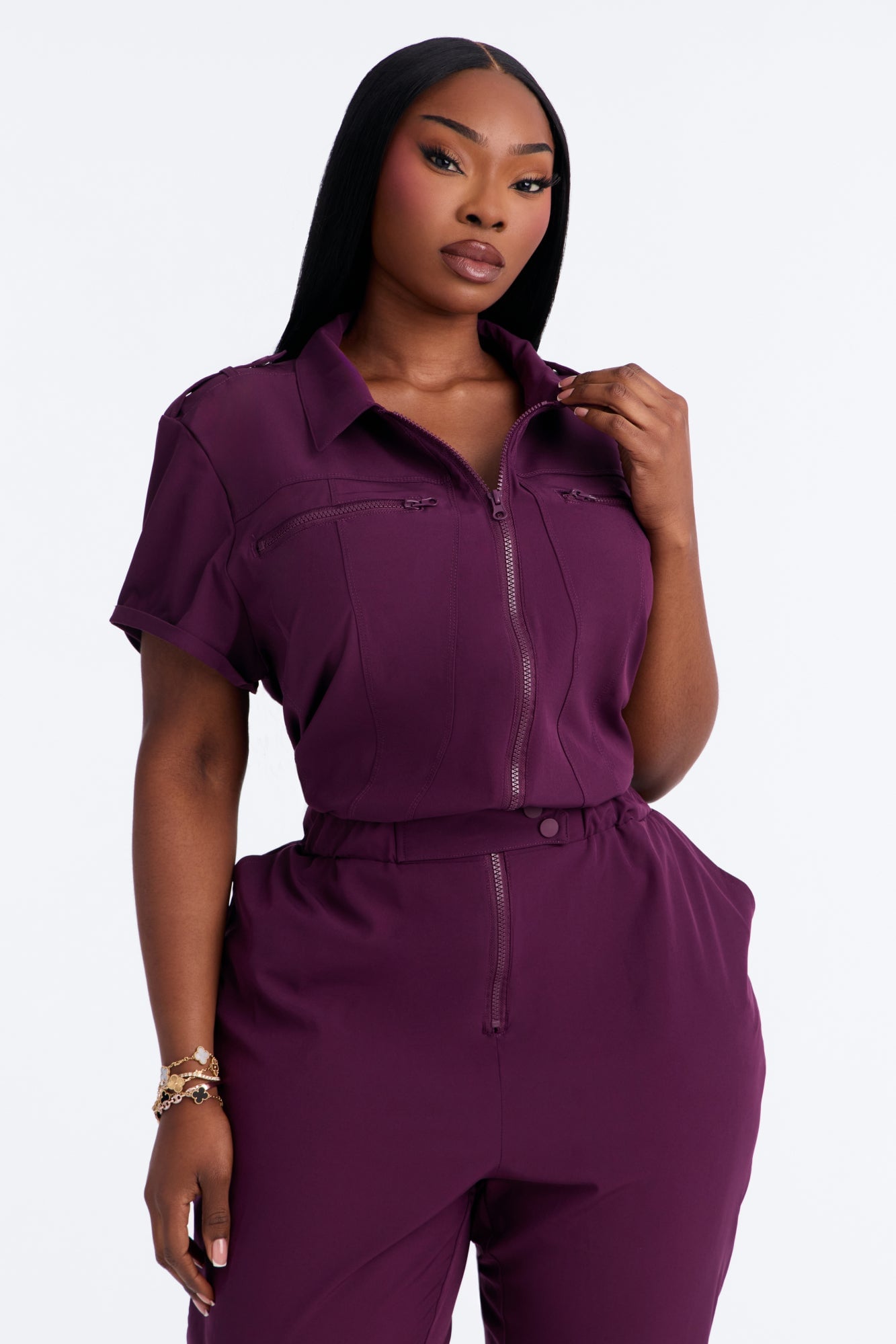 On Call Stretch Uniform Scrub Jumpsuit - Plum image 2