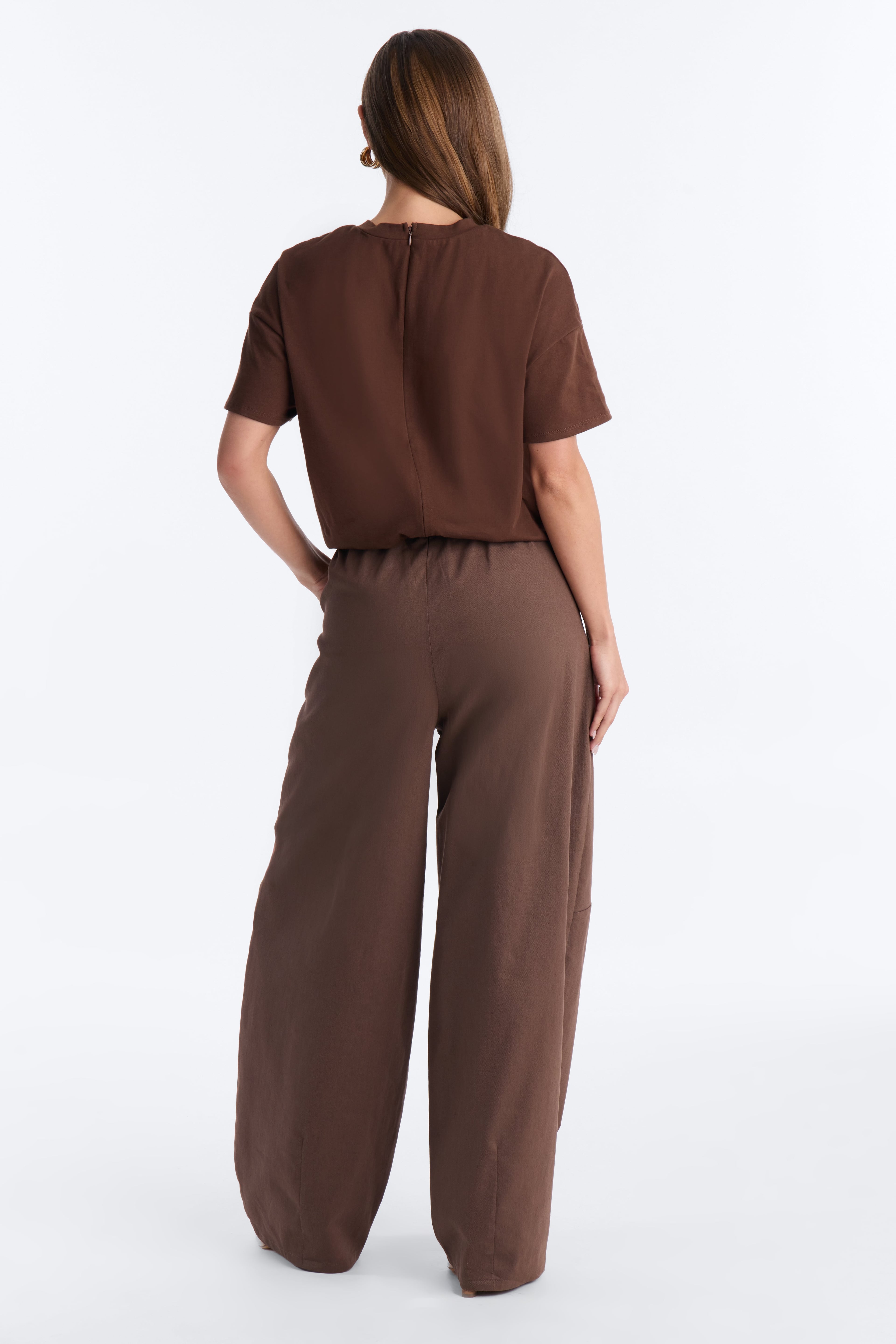 Effortless Dream Twill Barrel Leg Jumpsuit - Chocolate image 7