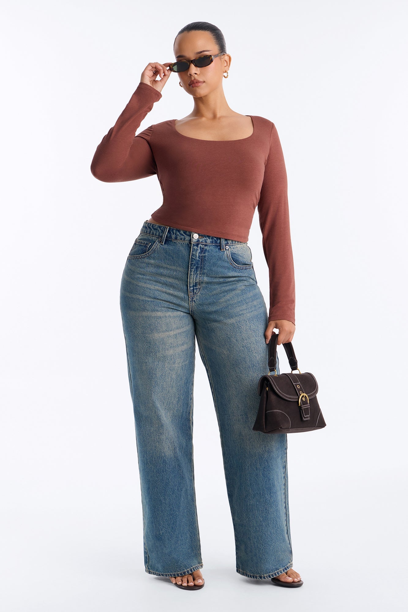 Maya Double Lined Long Sleeve Top - Mocha image 2