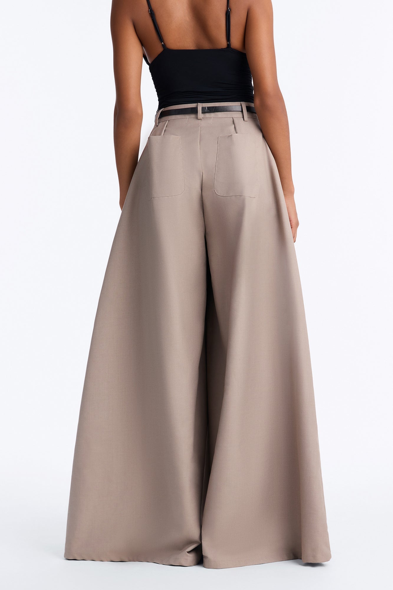 Steph Step Waistband Belted Wide Leg Trouser - Taupe image 8