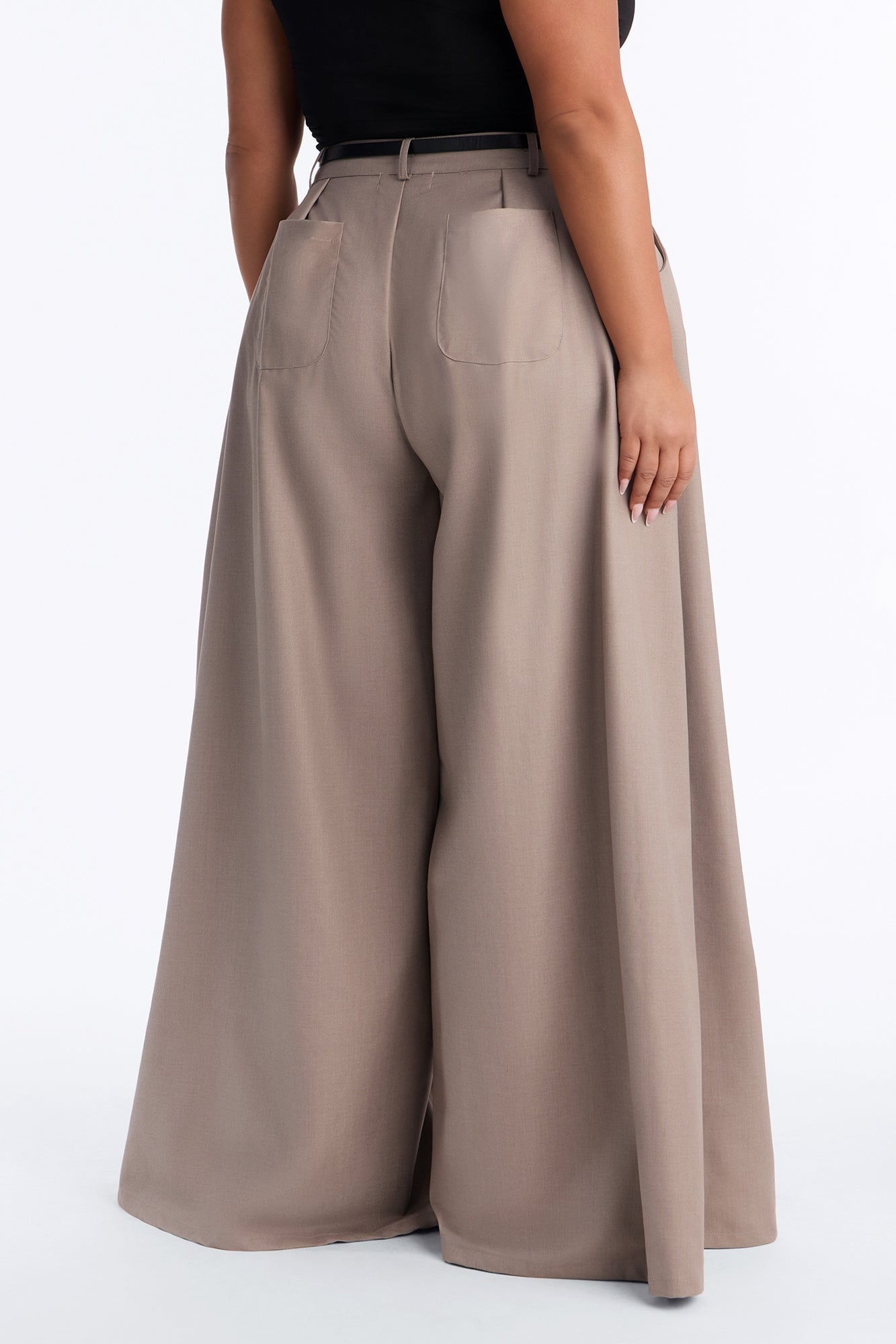 Steph Step Waistband Belted Wide Leg Trouser - Taupe image 4