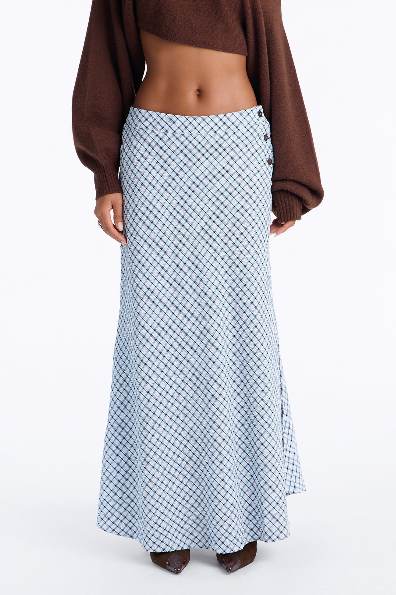 Annabella Plaid Seersucker Ankle Maxi Skirt - Blue/combo image 1