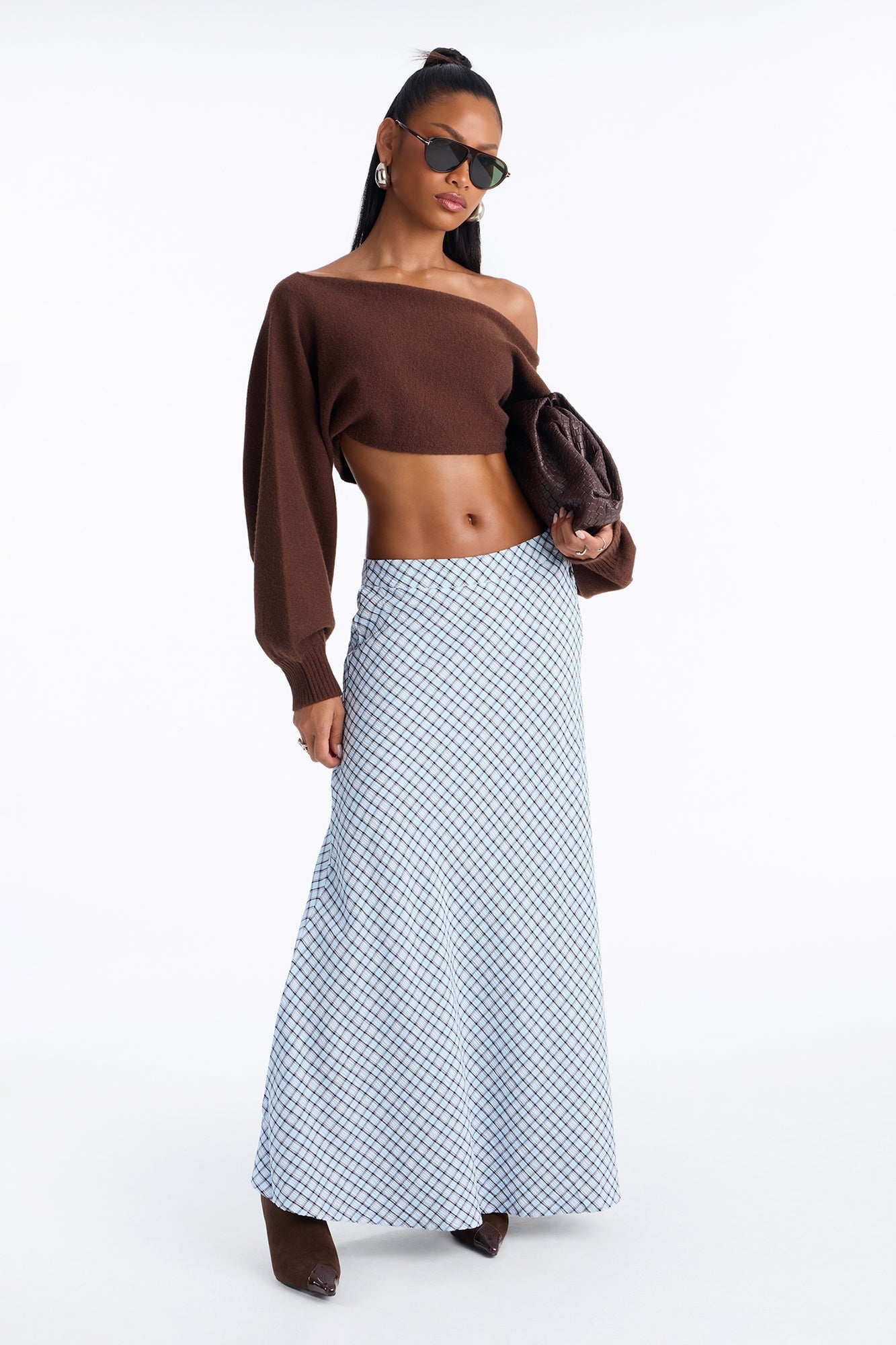 Annabella Plaid Seersucker Ankle Maxi Skirt - Blue/combo image 2