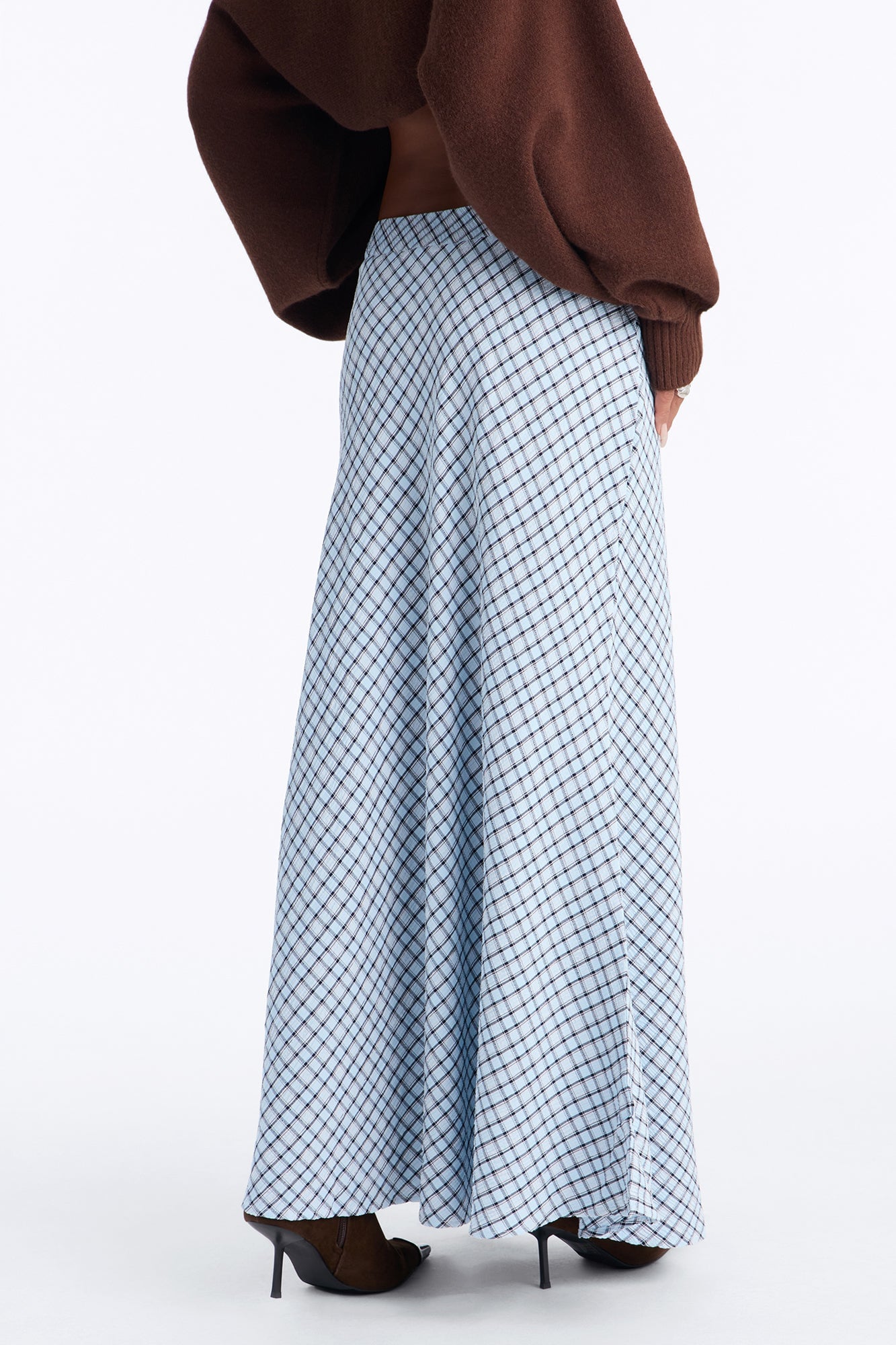 Annabella Plaid Seersucker Ankle Maxi Skirt - Blue/combo image 4