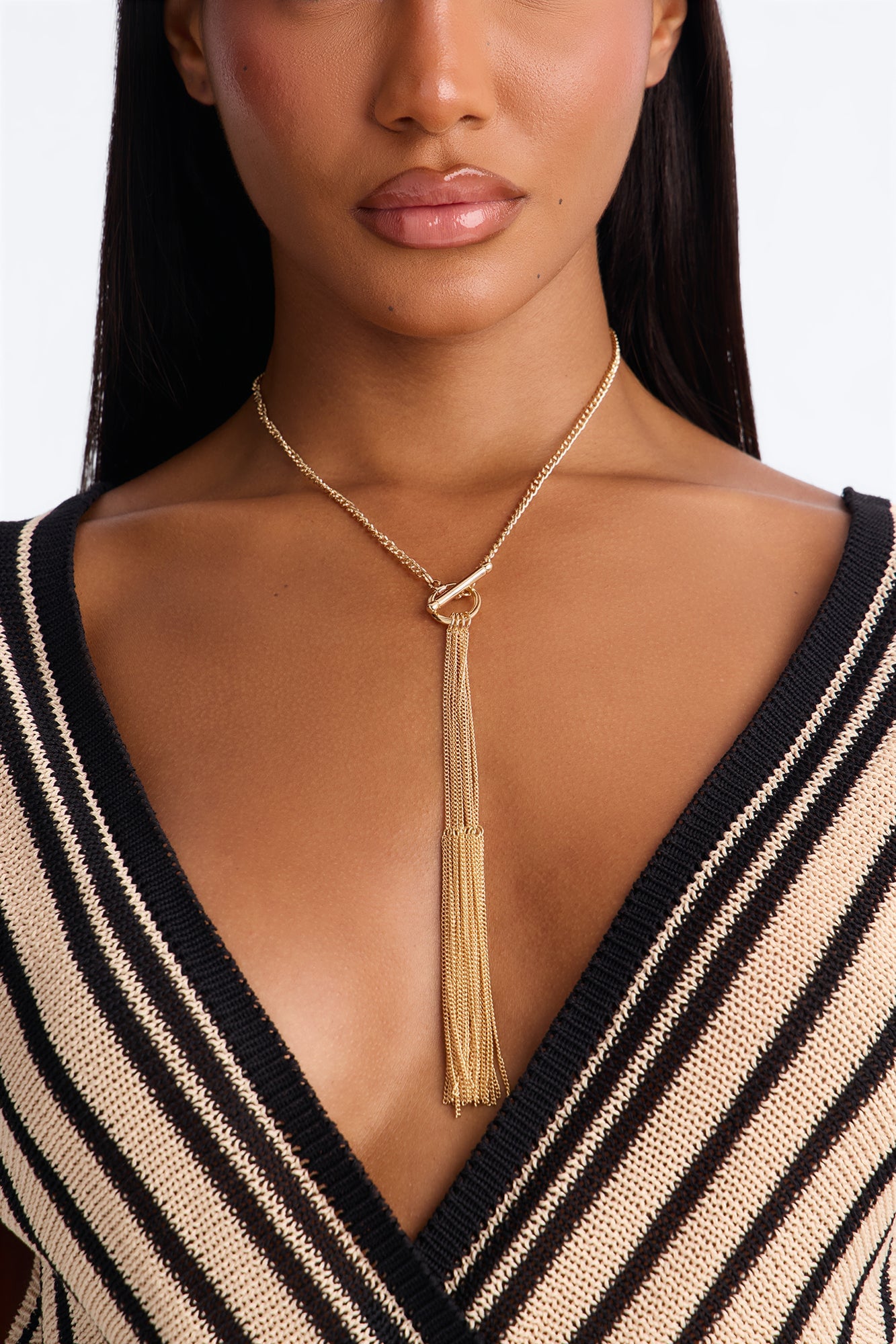 Not Going Anywhere Fringe Lariat Necklace - Gold image 2