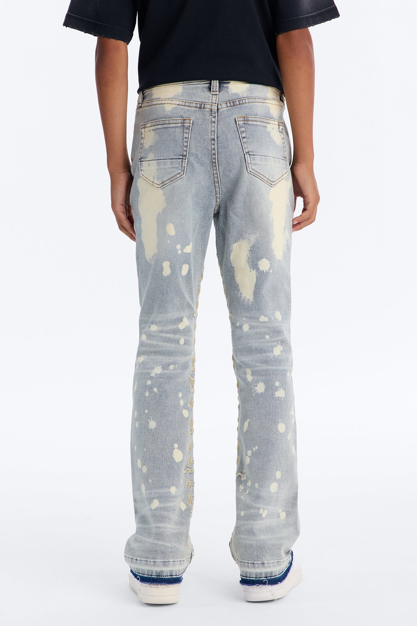 Mini Ruthless Embroidered Stacked Skinny Flare Jeans - Bleach Blue Wash image 3