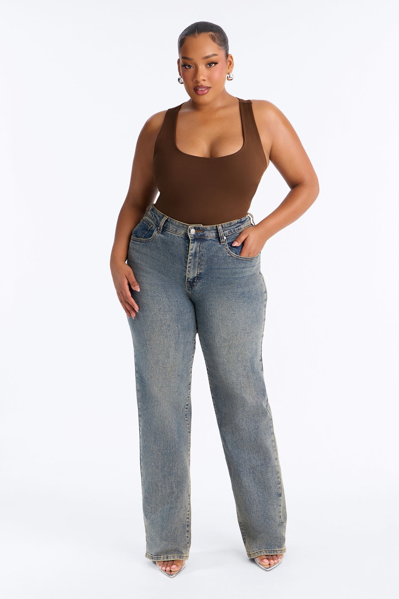 Sarafiena Double Lined Scoop Neck Bodysuit - Chocolate image 2