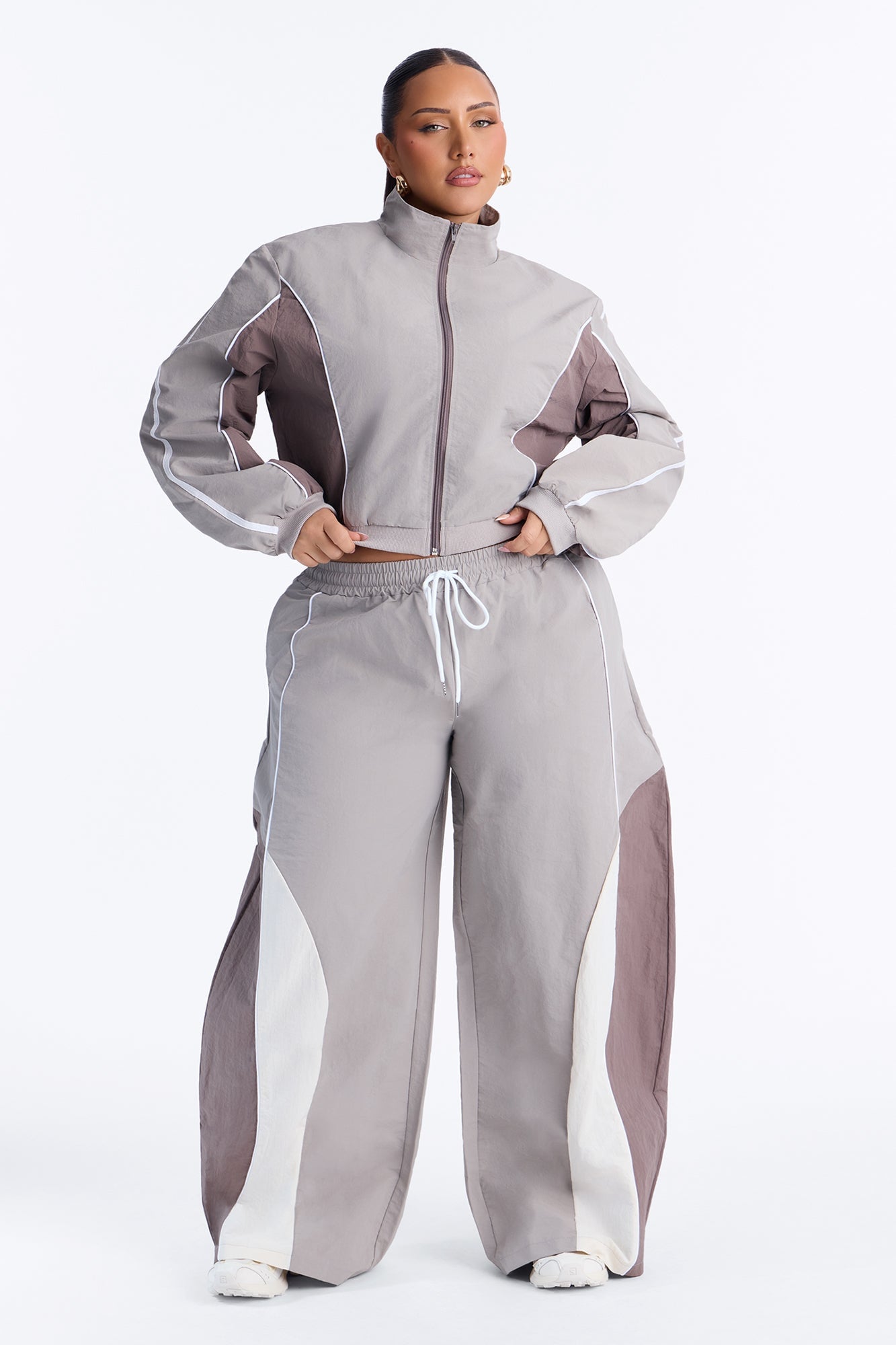 Blair Barrel Leg Windbreaker Pant Set - Grey image 1