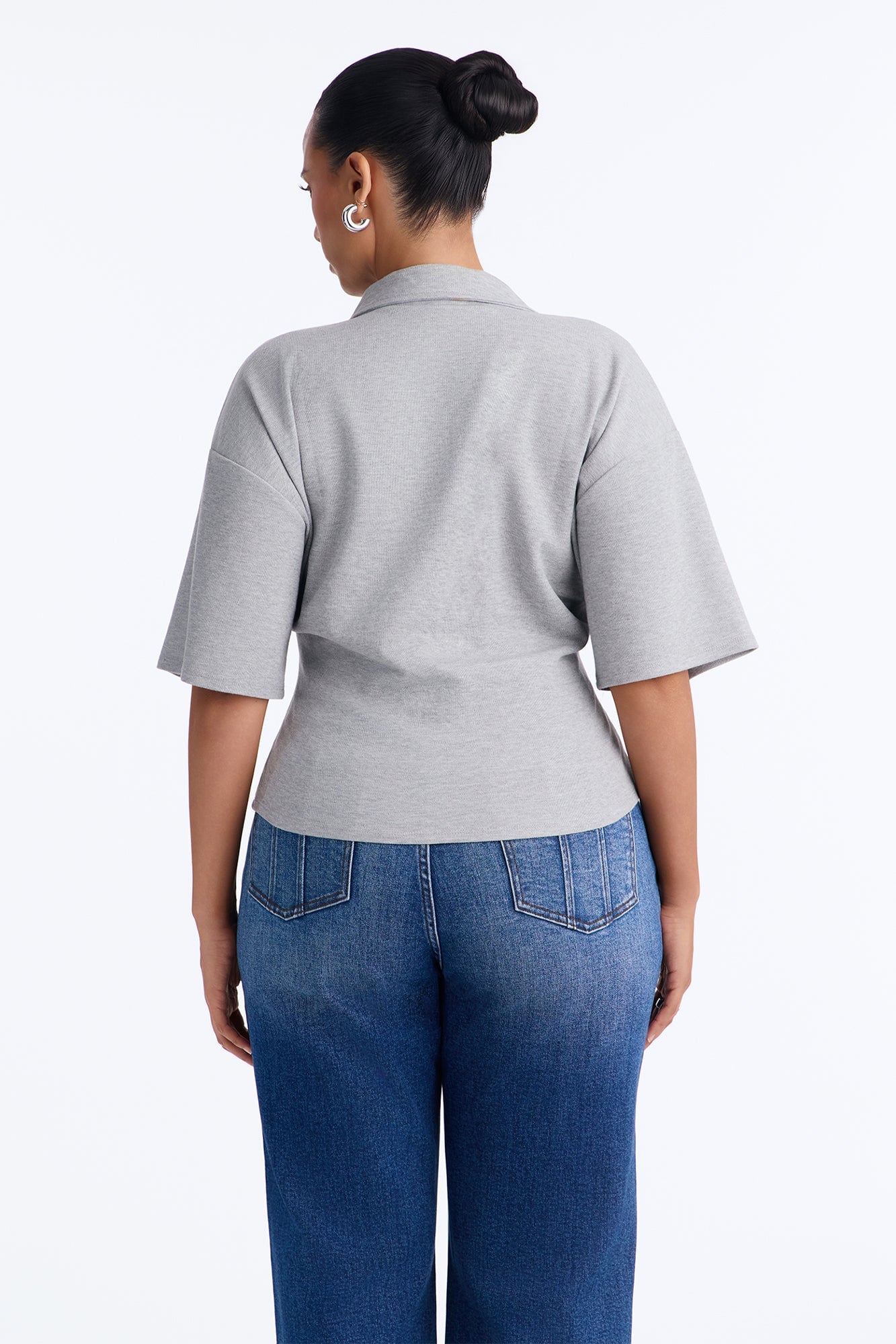 Street Serve Cinched Short Sleeve Polo Top - Heather Grey image 3