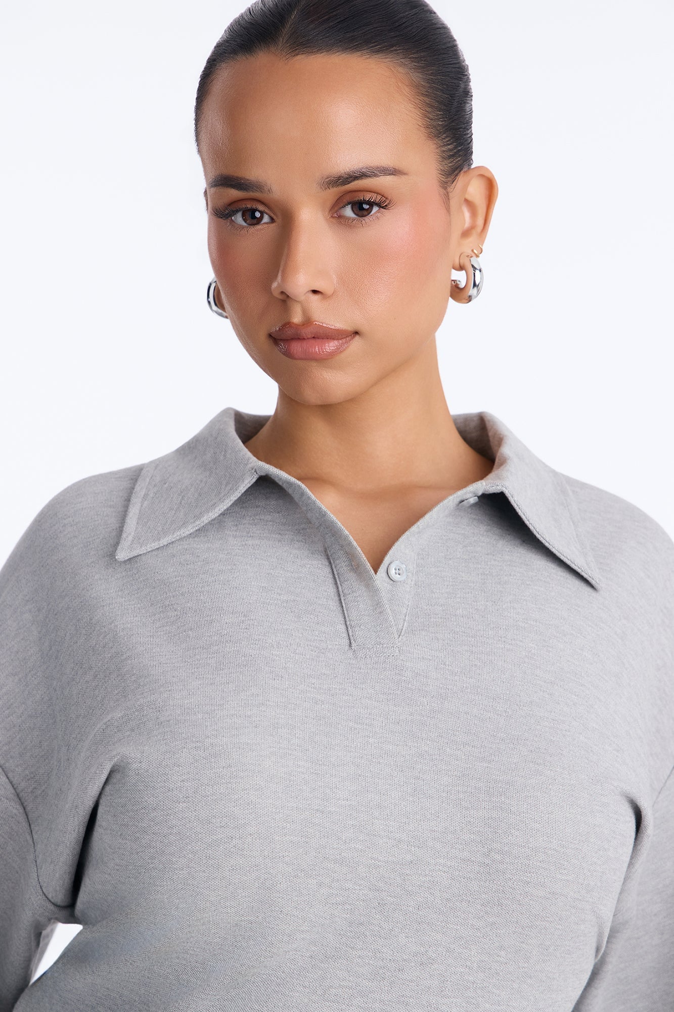 Street Serve Cinched Short Sleeve Polo Top - Heather Grey image 4