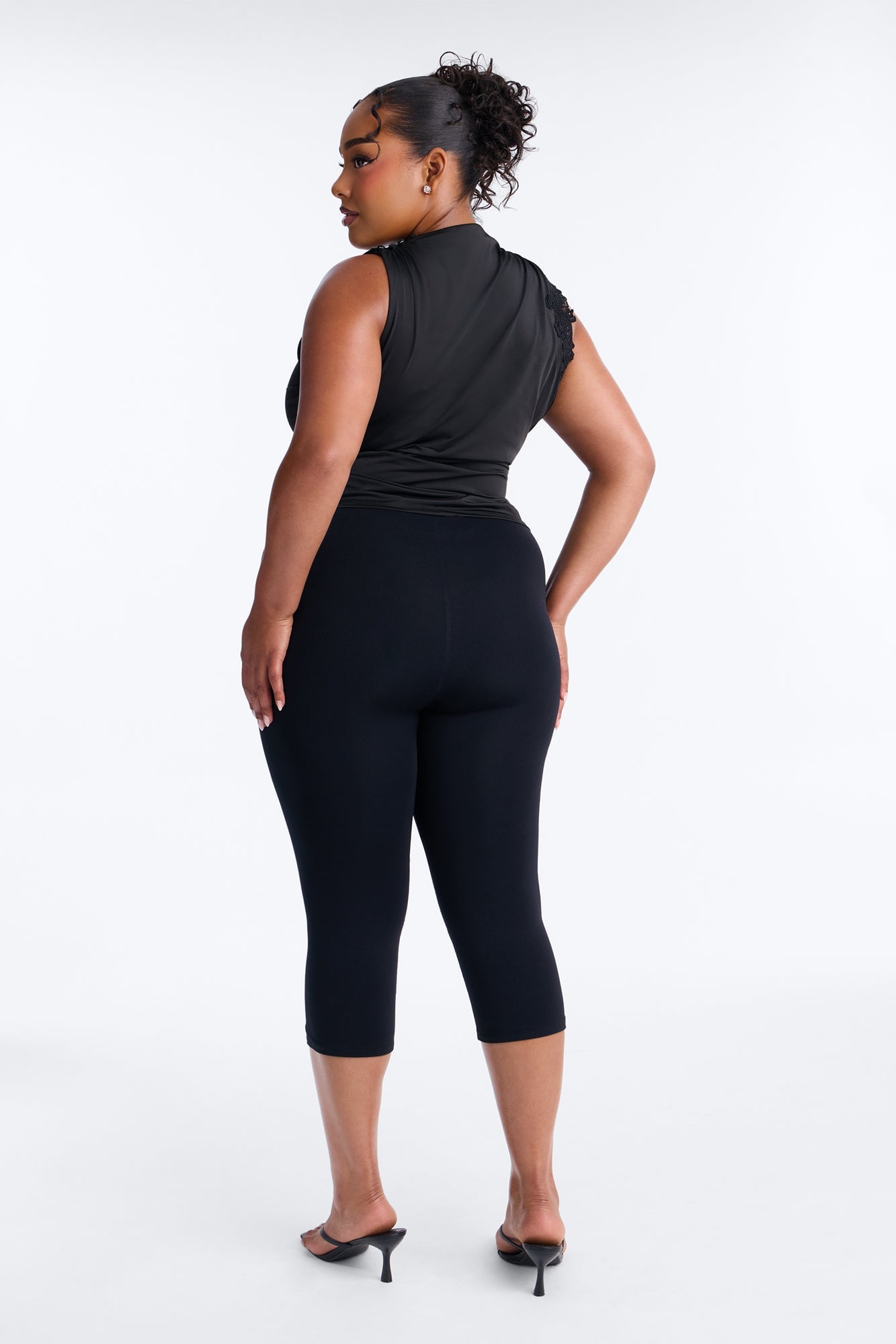 Talia Lace Trim Mock Neck Sleeveless Top - Black image 4