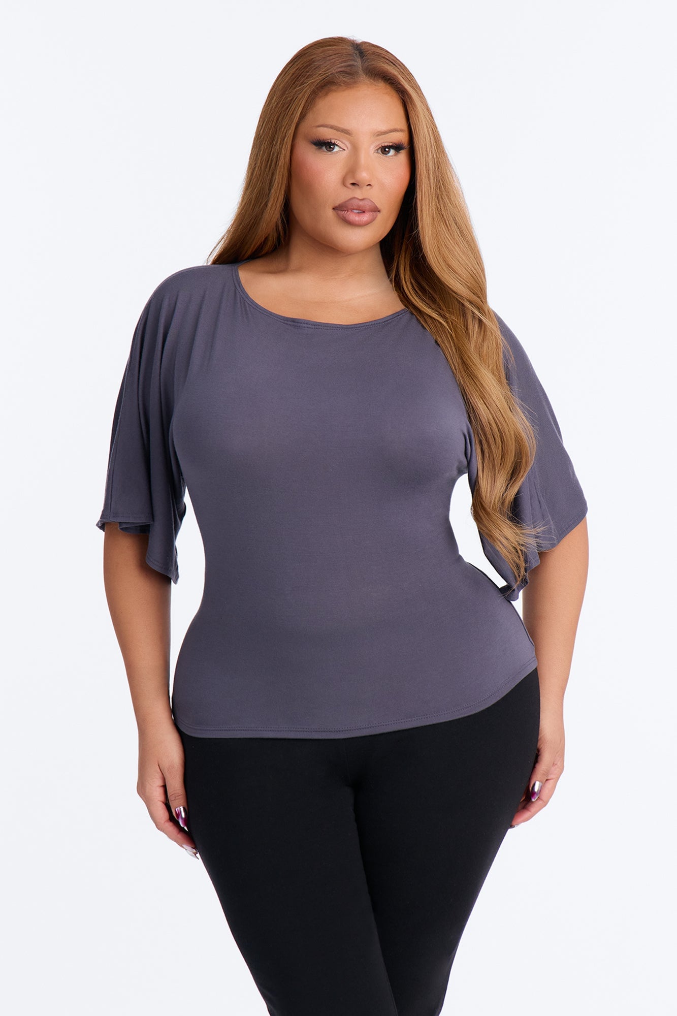 Nicolette Tie Waist Short Sleeve Top - Charcoal image 1