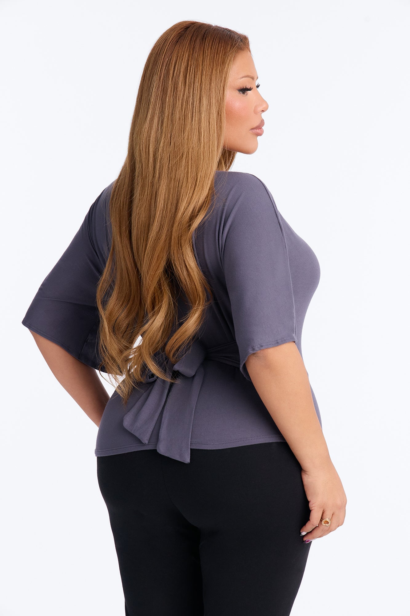 Nicolette Tie Waist Short Sleeve Top - Charcoal image 4