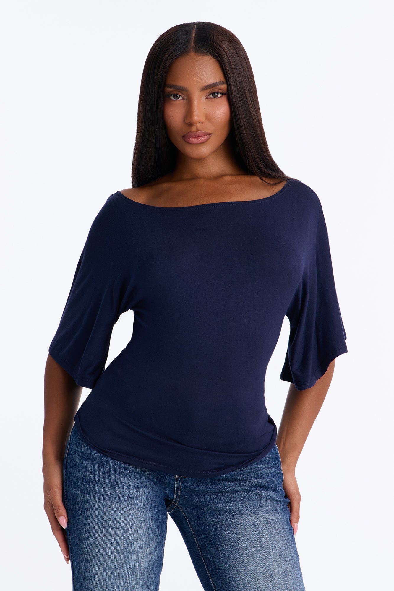 Nicolette Tie Waist Short Sleeve Top - Navy image 5