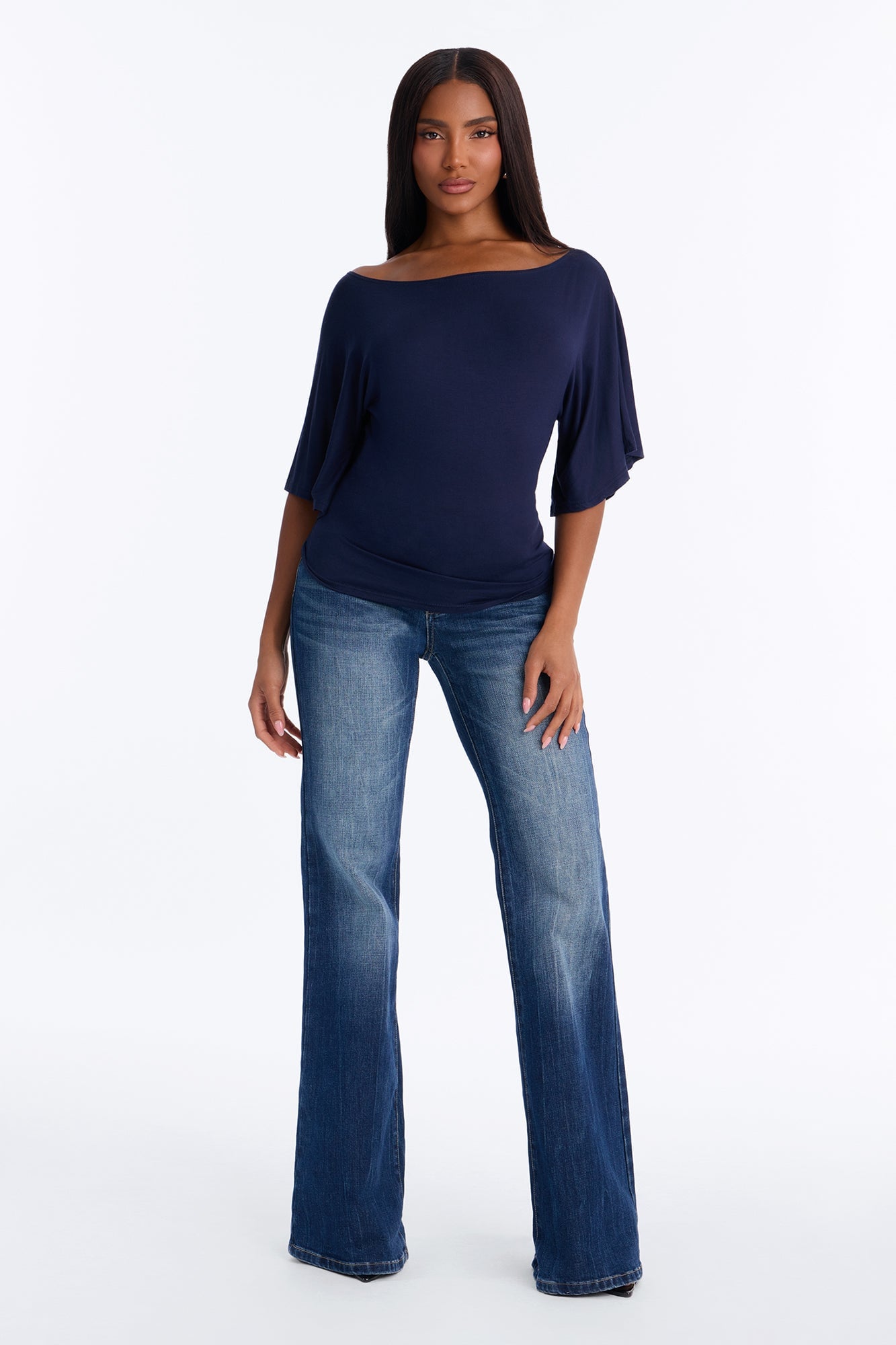 Nicolette Tie Waist Short Sleeve Top - Navy image 6