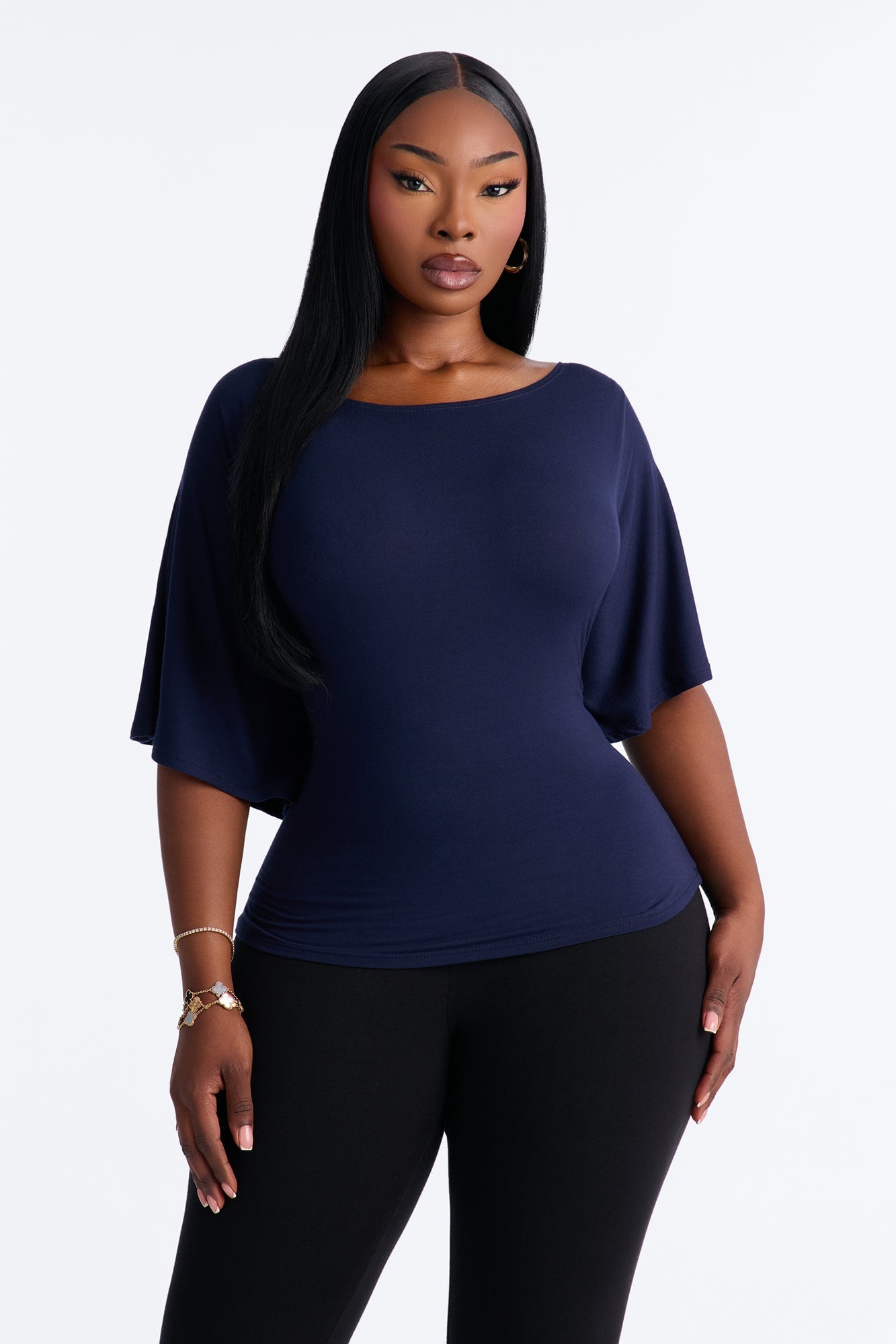 Nicolette Tie Waist Short Sleeve Top - Navy image 1