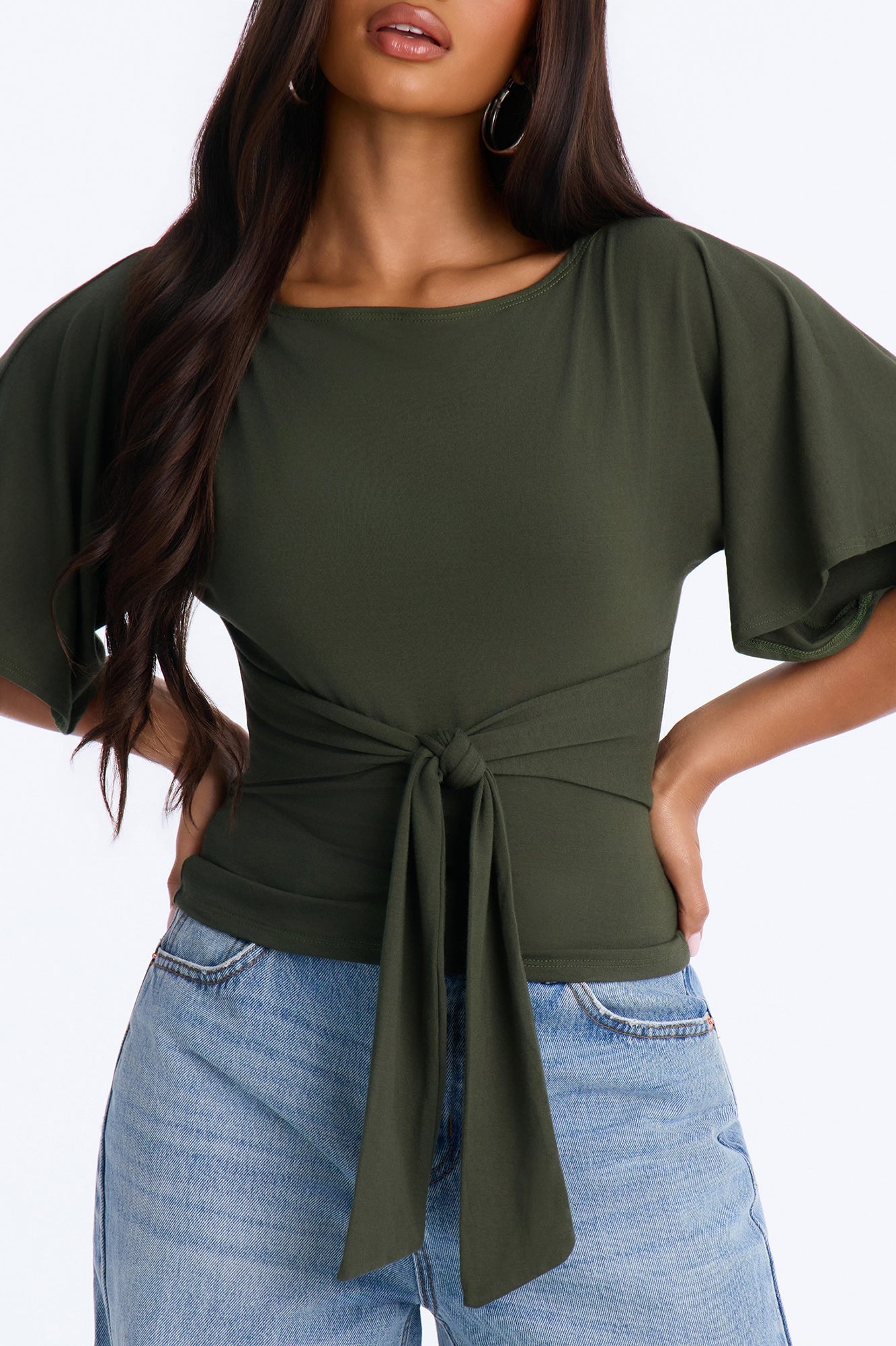 Nicolette Tie Waist Short Sleeve Top - Olive image 7