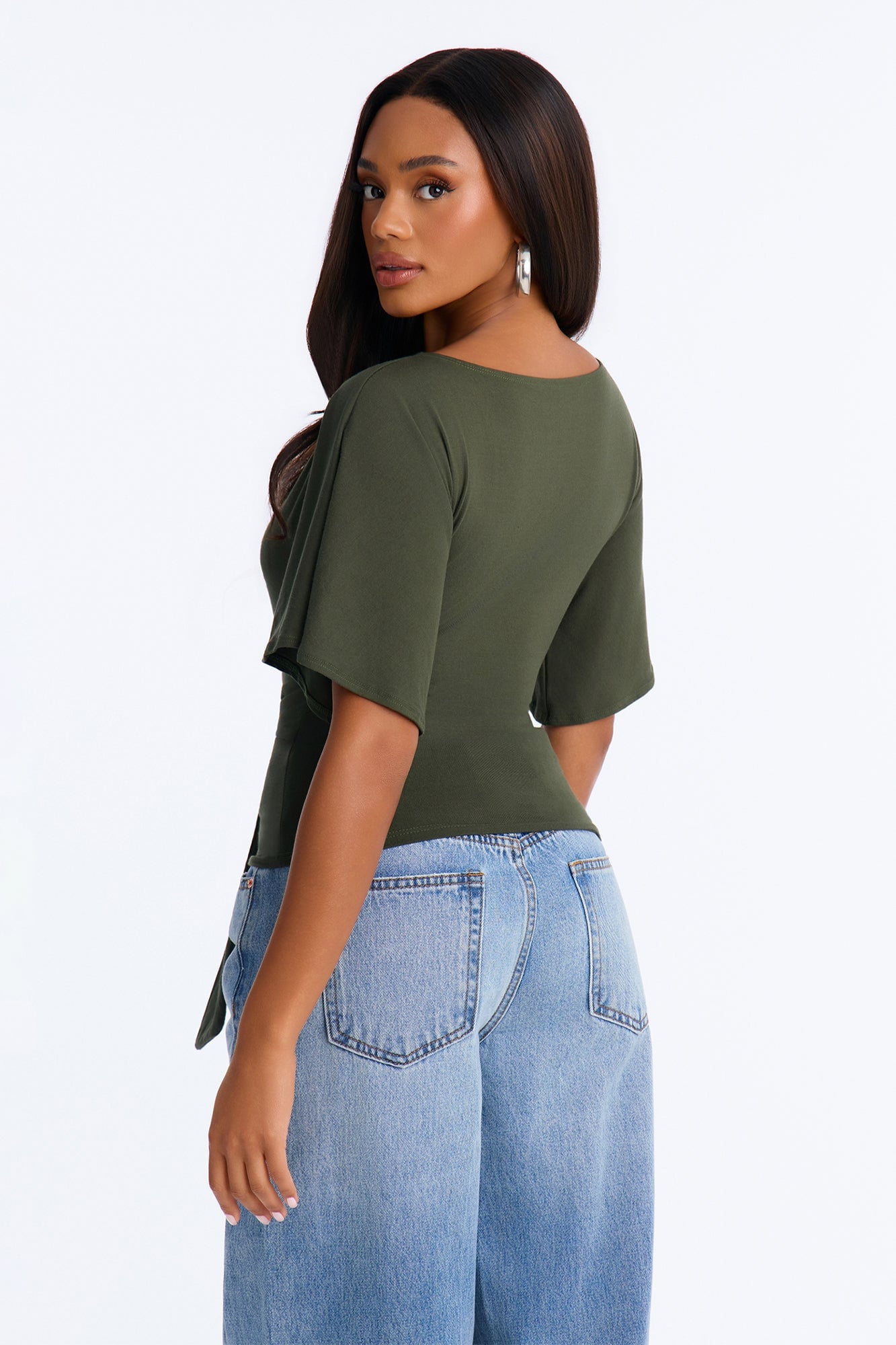 Nicolette Tie Waist Short Sleeve Top - Olive image 8