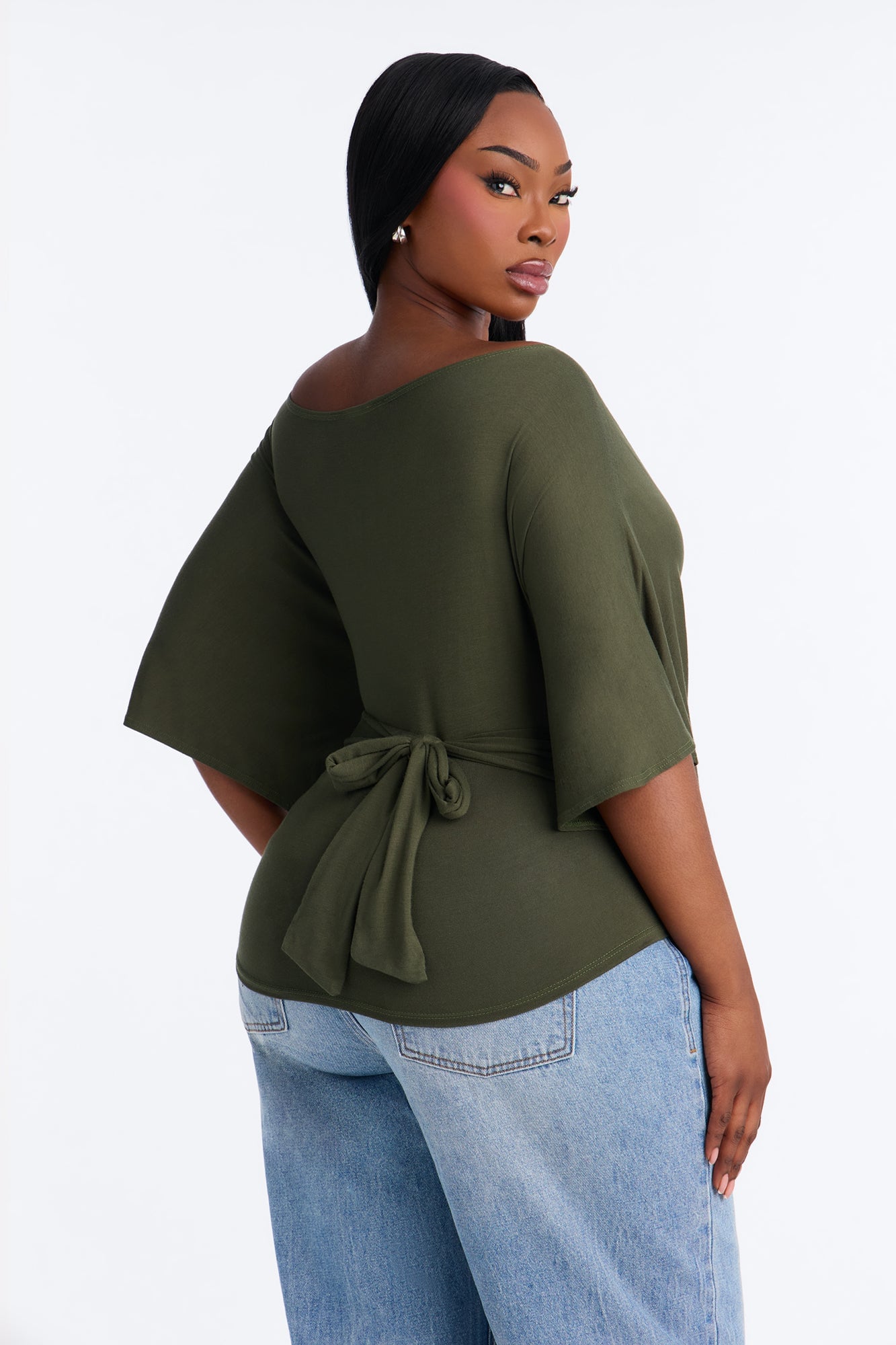 Nicolette Tie Waist Short Sleeve Top - Olive image 4