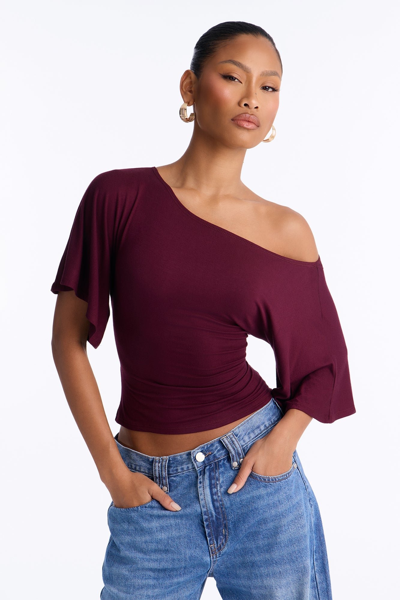 Nicolette Tie Waist Short Sleeve Top - Plum image 5