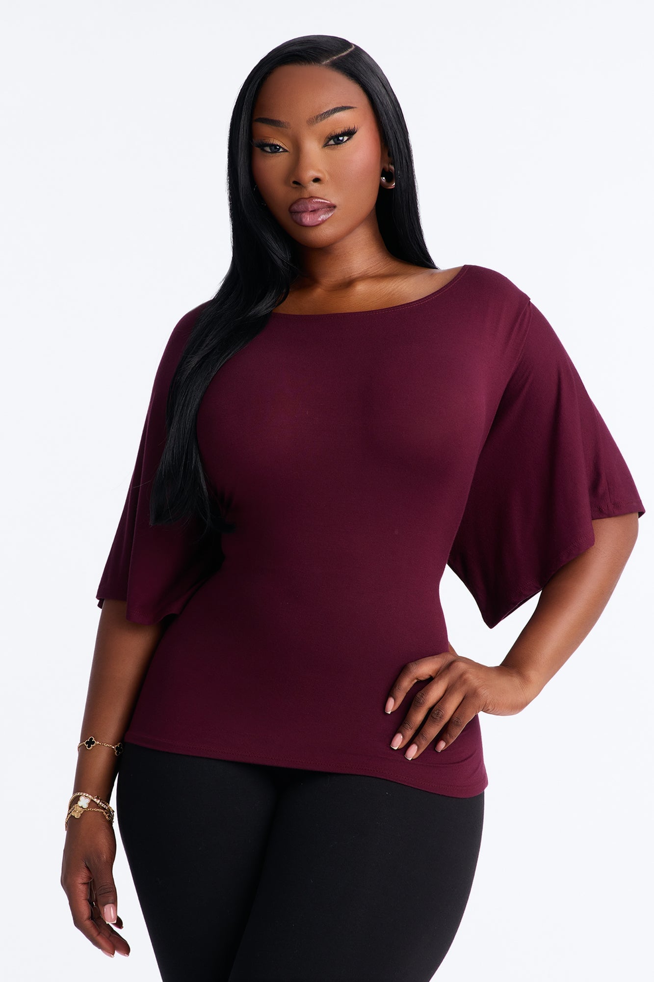 Nicolette Tie Waist Short Sleeve Top - Plum image 1