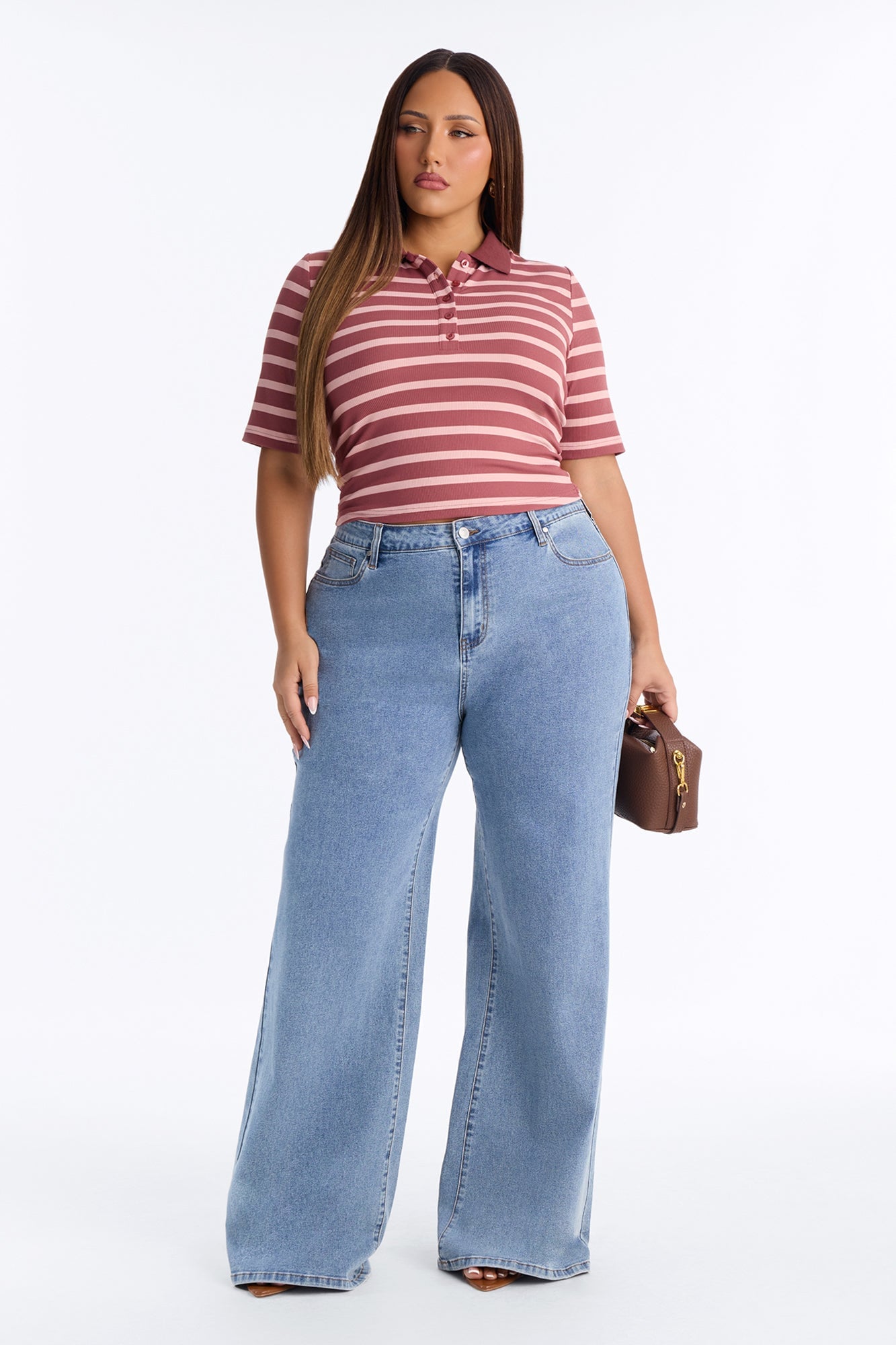 Regina Short Sleeve Polo Top - Mauve/combo image 2