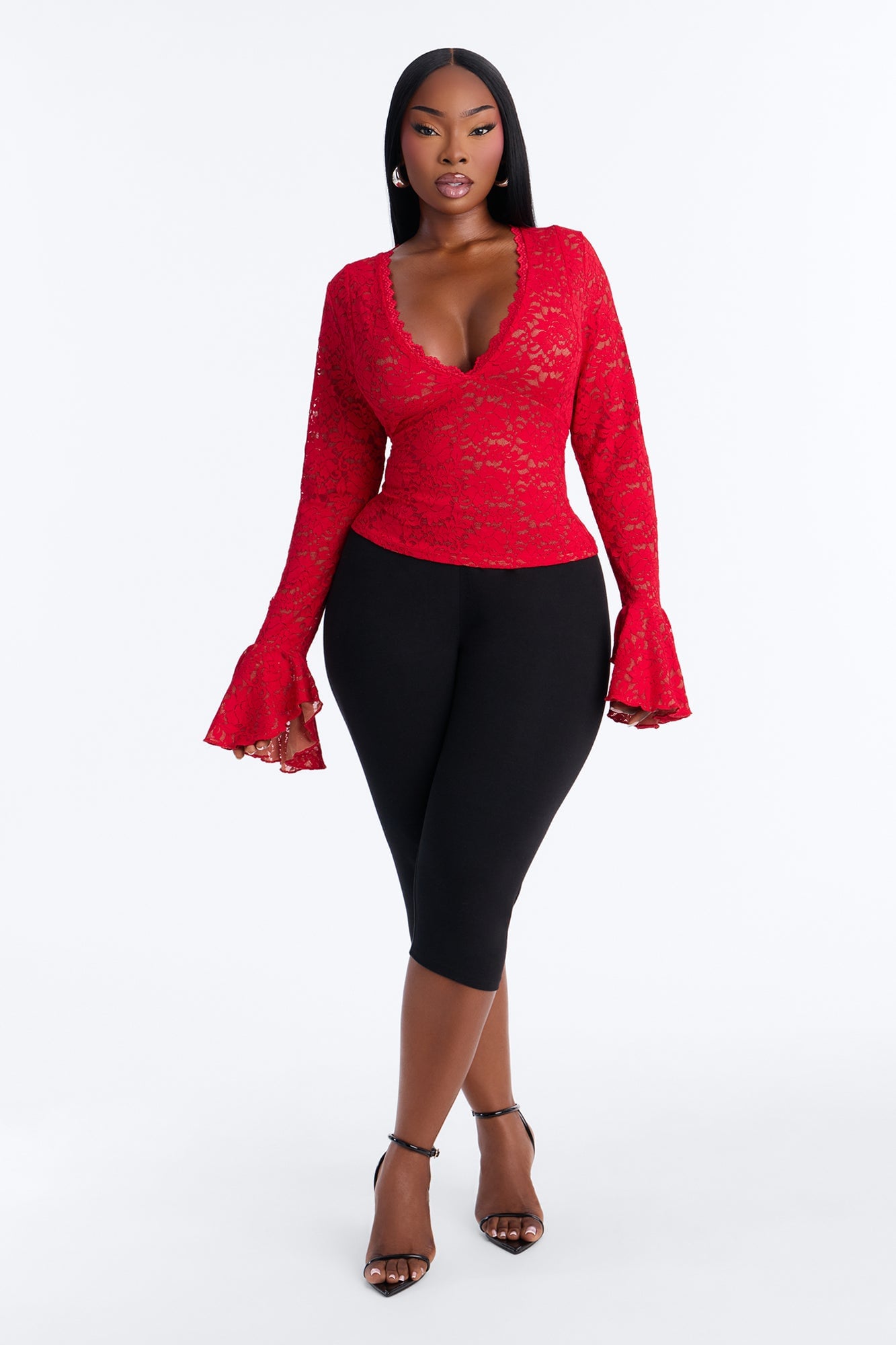 Long Time Lover Ruffle Long Sleeve Top - Red image 2