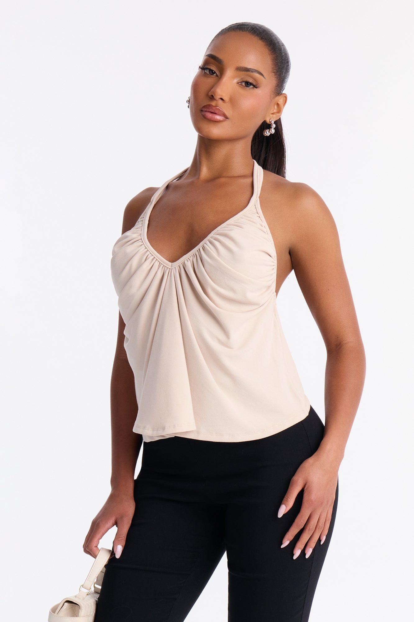 Meet Me at Noon Ruched Halter Top - Natural image 9