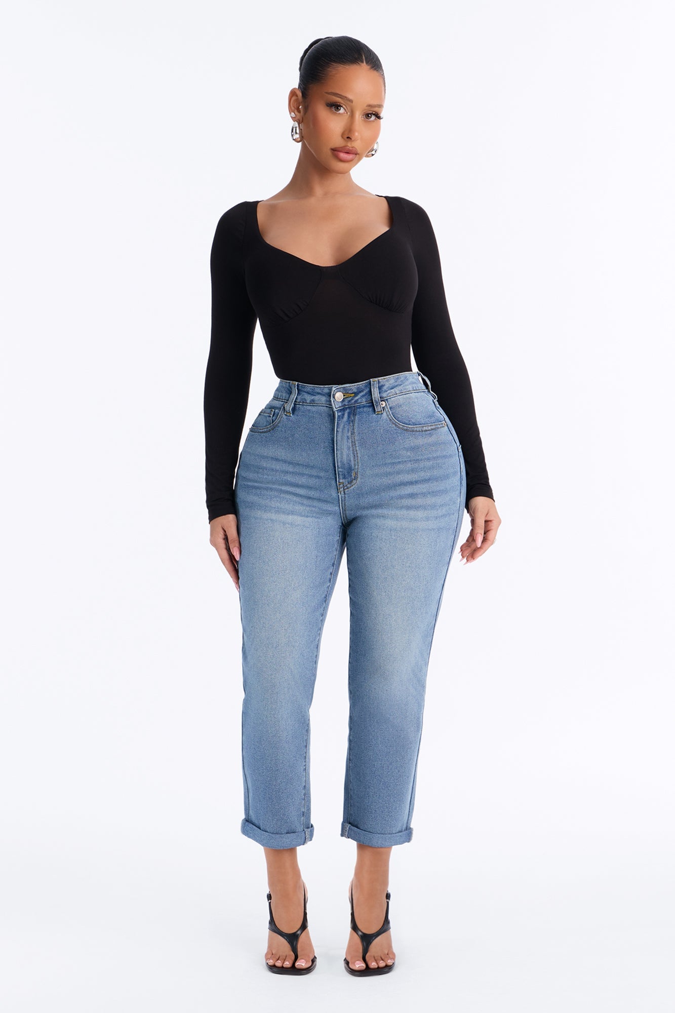 Feminine Seduction V-Neck Long Sleeve Top - Black image 6