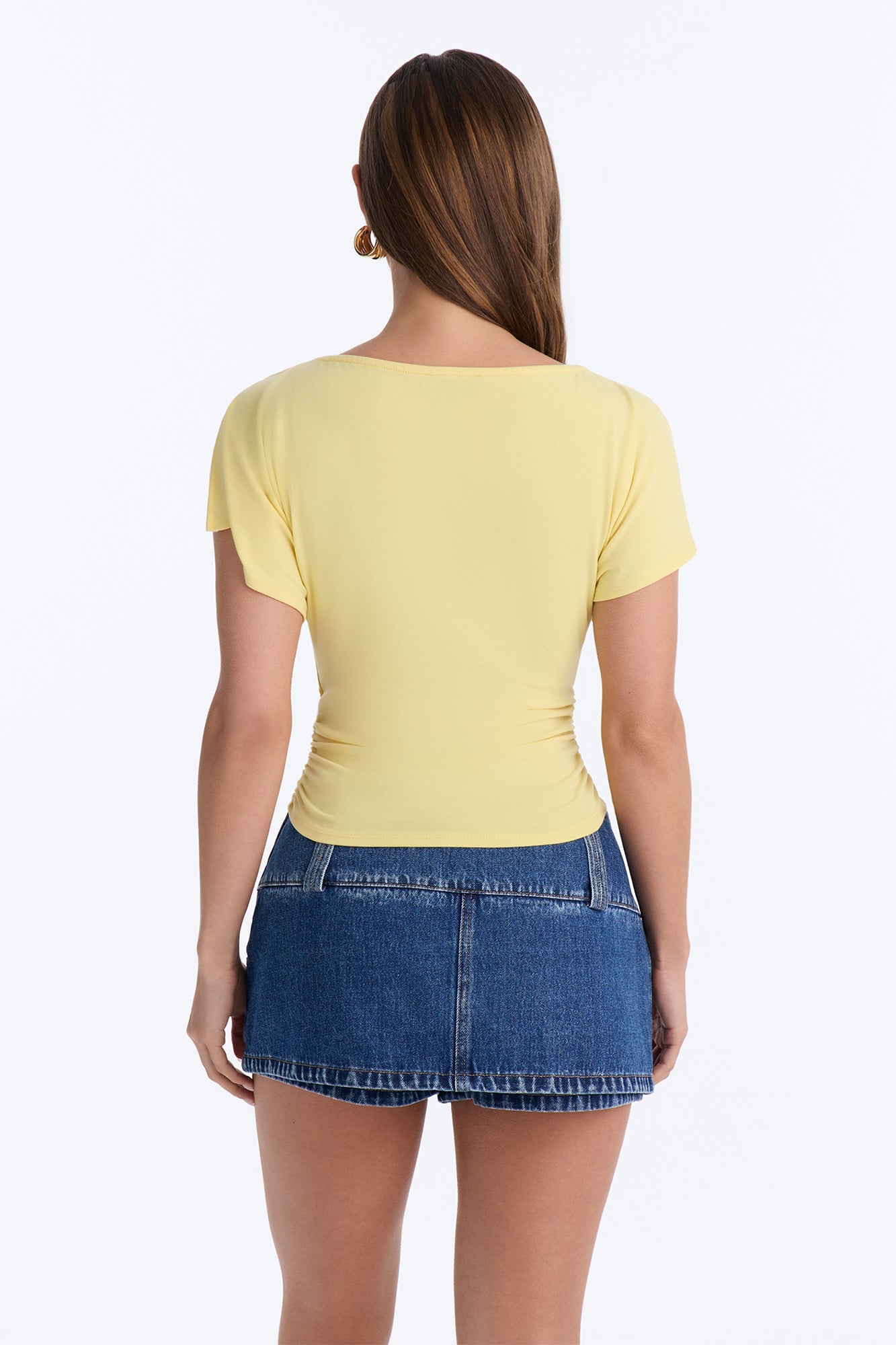 Juliette Ruched Split Short Sleeve Top - Butter Yellow image 8