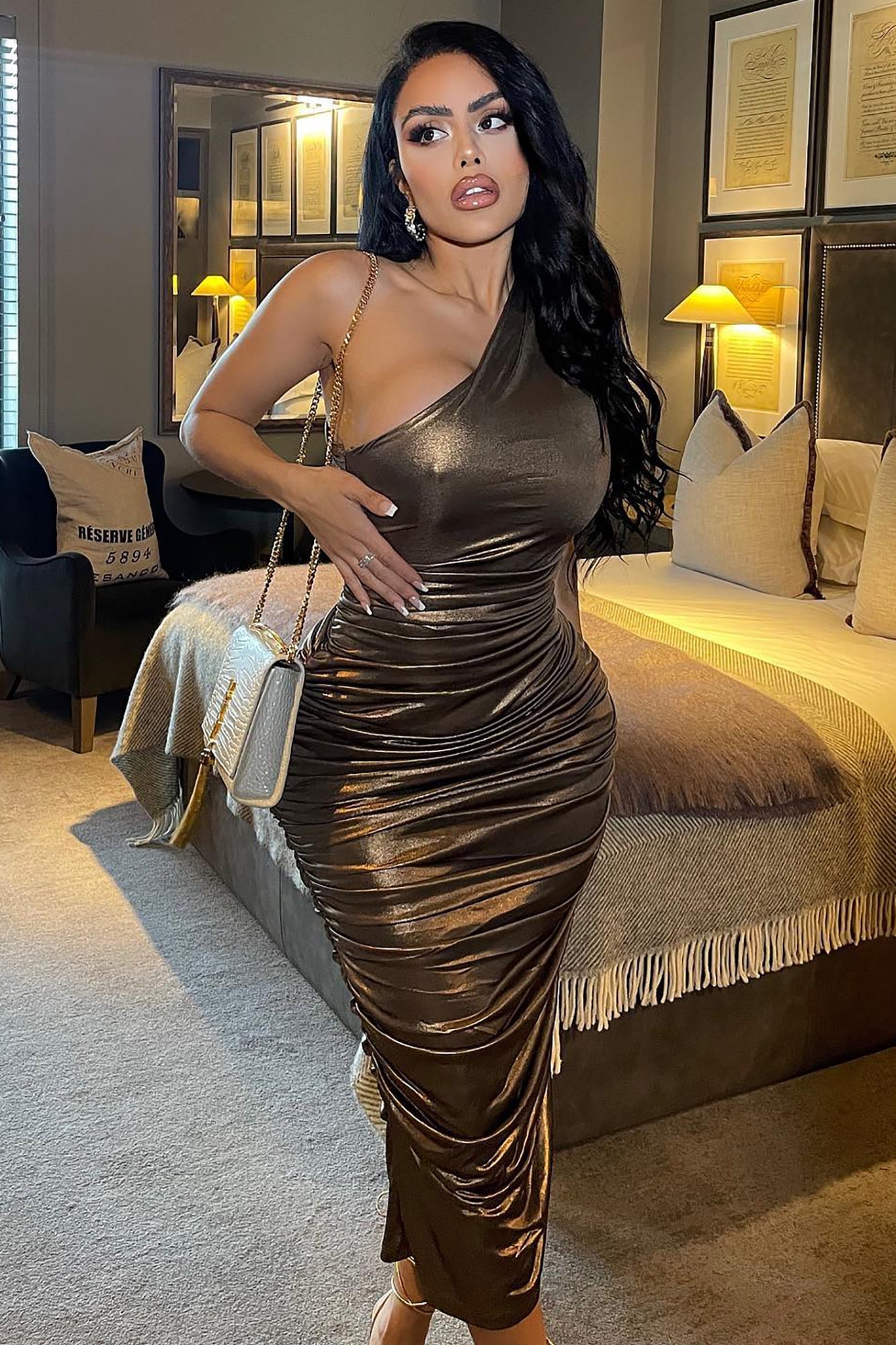 Kaelynn Metallic Midi Dress - Bronze image 6