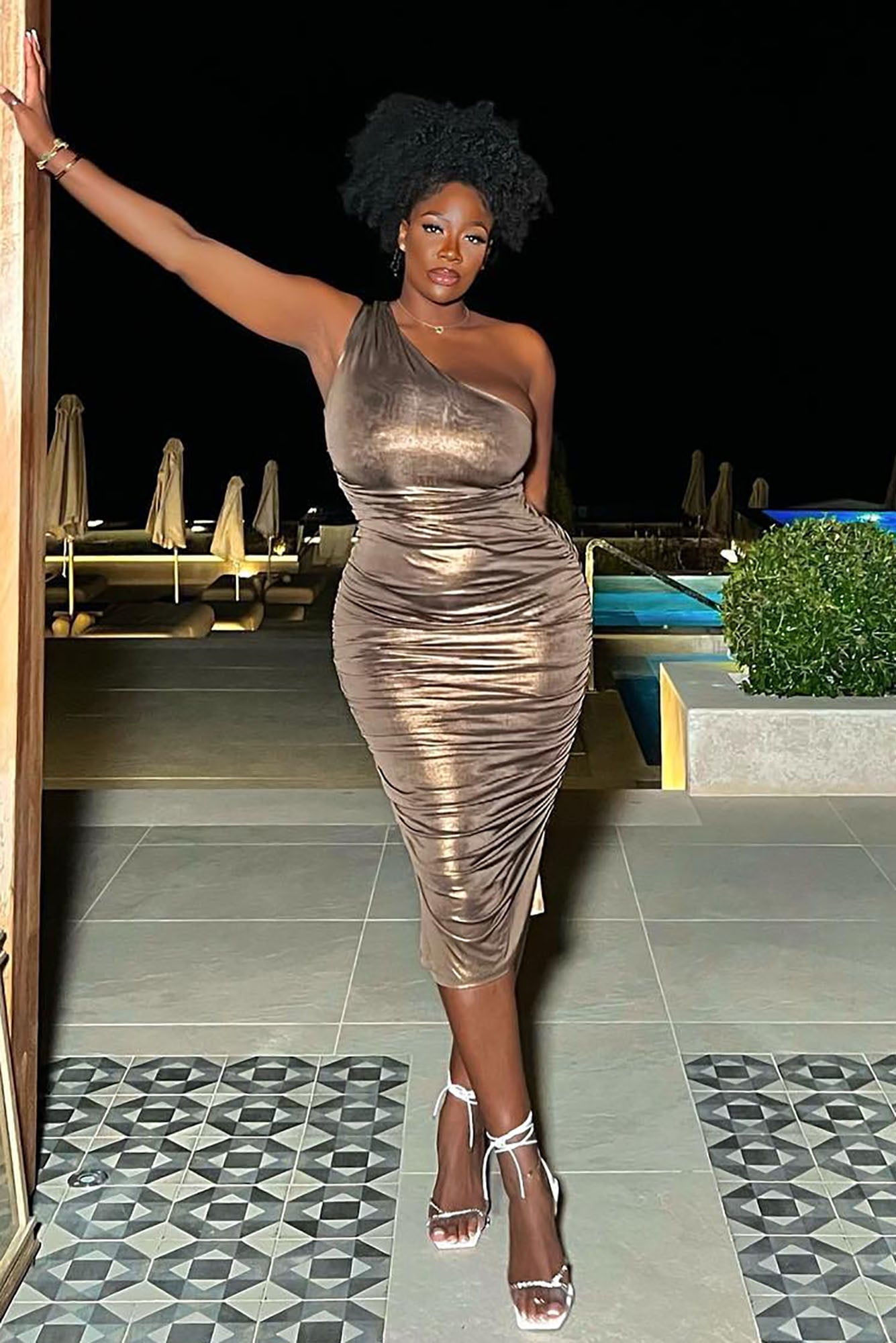 Kaelynn Metallic Midi Dress - Bronze image 1